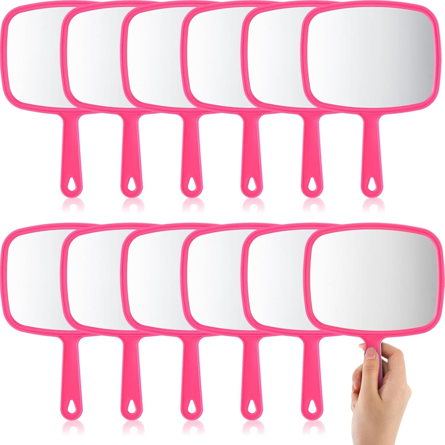 12 Pcs Handheld Makeup Mirrors - Portable Beauty Mirrors for Home, Salon & Travel | 6.69 x 9.45 Inch (Rose Red)