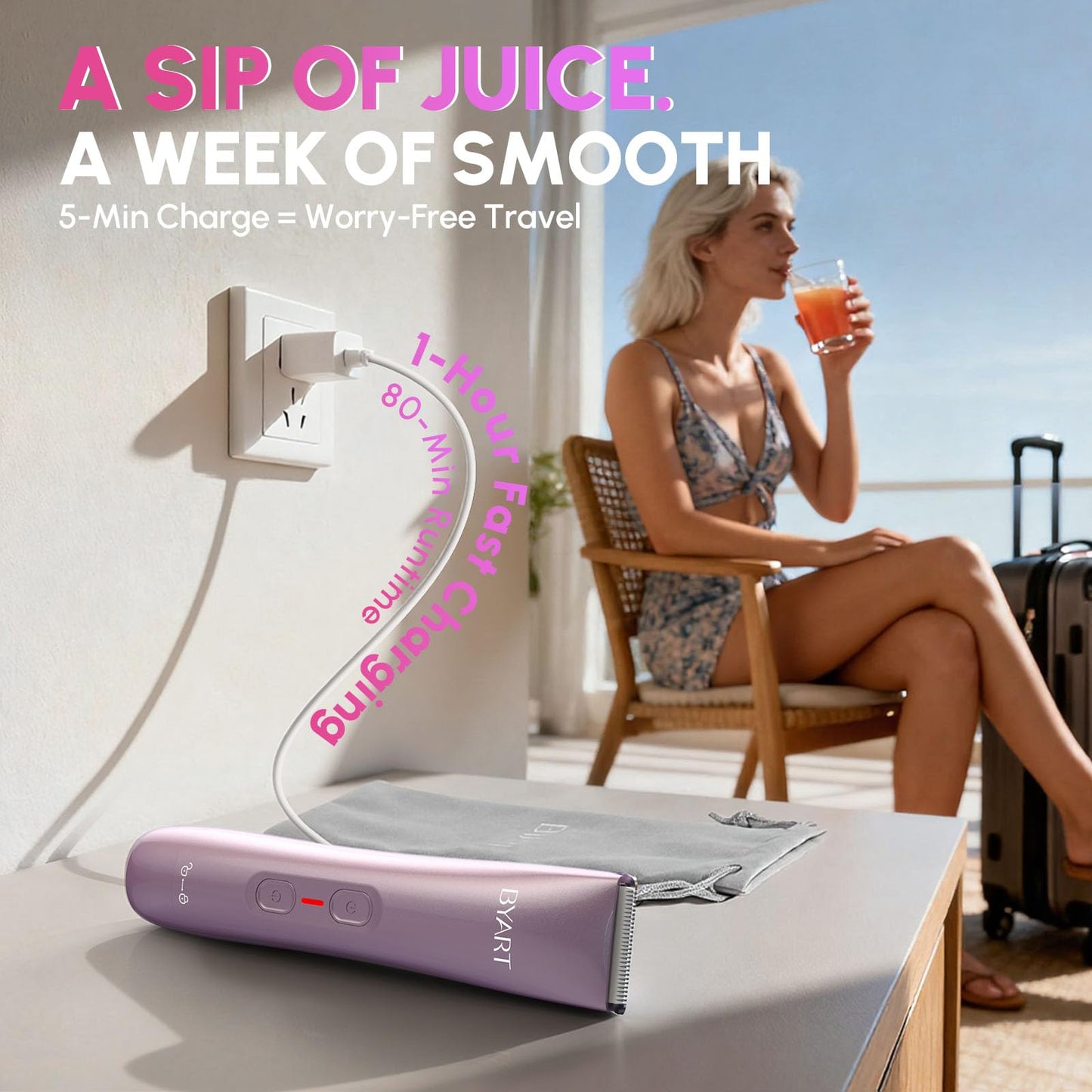 BYART Bikini Trimmer for Women - 2-in-1 Body & Facial Hair Trimmer for Shaving, Wet & Dry Use Cordless Electric Razors for Legs, Underarms, Pubic, Ceramic Blade for Sensitive Skin - No Nicks No Bumps