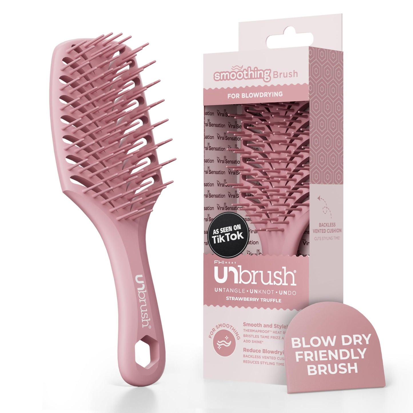 FHI Heat UNbrush Smooth Blow Dryer Brush — Blow Out Brush w/ThermaProof Blow-Dry Friendly Bristles, Vented Cushion, Lightweight Handle for Faster Drying, Frizz Control, Salon-Quality Results