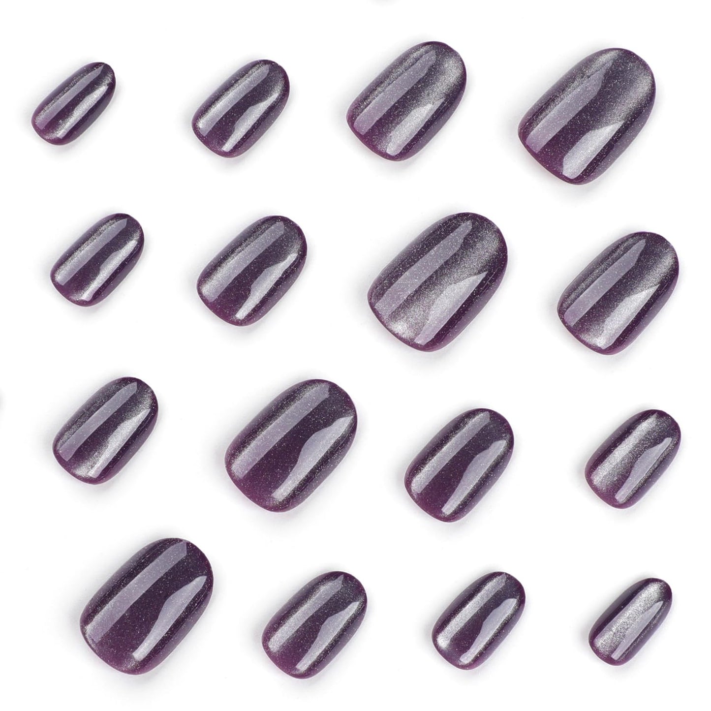 Short Press On Nails - 24Pcs Almond Purple Glitter Full Cover | Reusable Glossy Fake Nails for Women