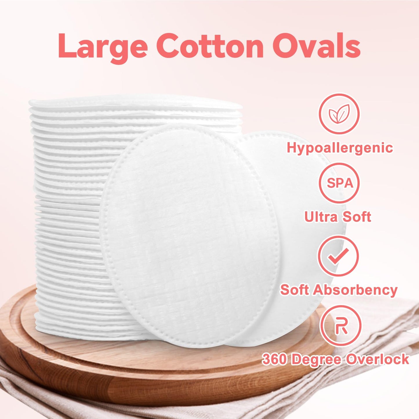 ICOTLE Large Oval Cotton Pads, 80 Count, Multi-Layer, Lint-Free, Dual-Sided, Ultra-Soft Cotton Oval Pads for Makeup Removal, Cleansing, and Toner Application