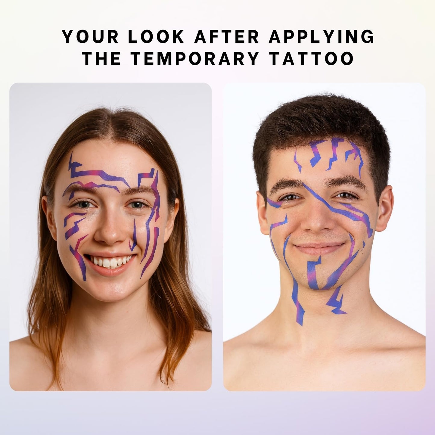 Purple Ombre Temporary Patterns Tattoo – Realistic Waterproof Body Art for Cosplay, Halloween, and Party Makeup (5 PCS)