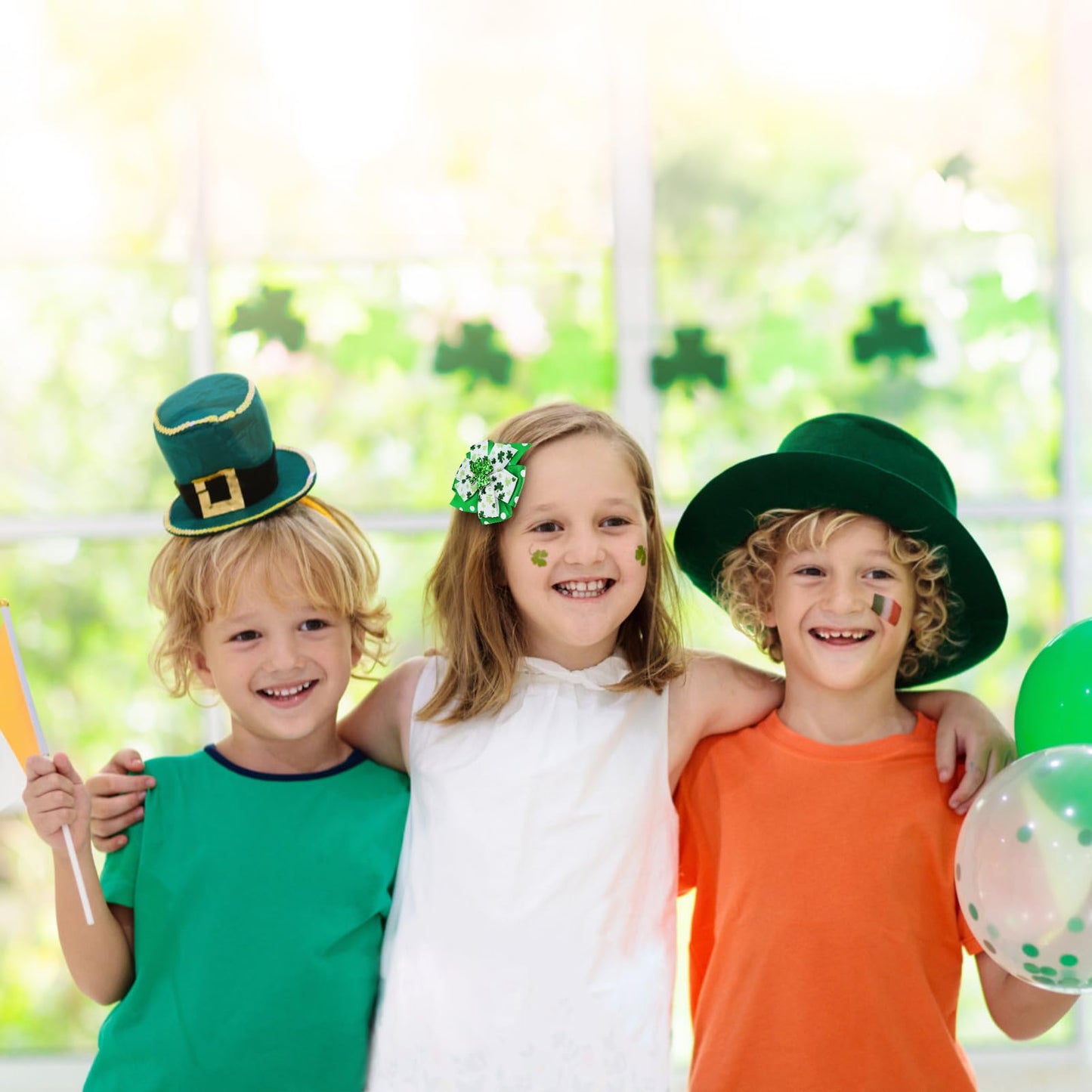 2 Pack St Patricks Day Hair Bows Green Glitter Clover Alligator Clips Girls Women Shamrock Irish Party Accessories