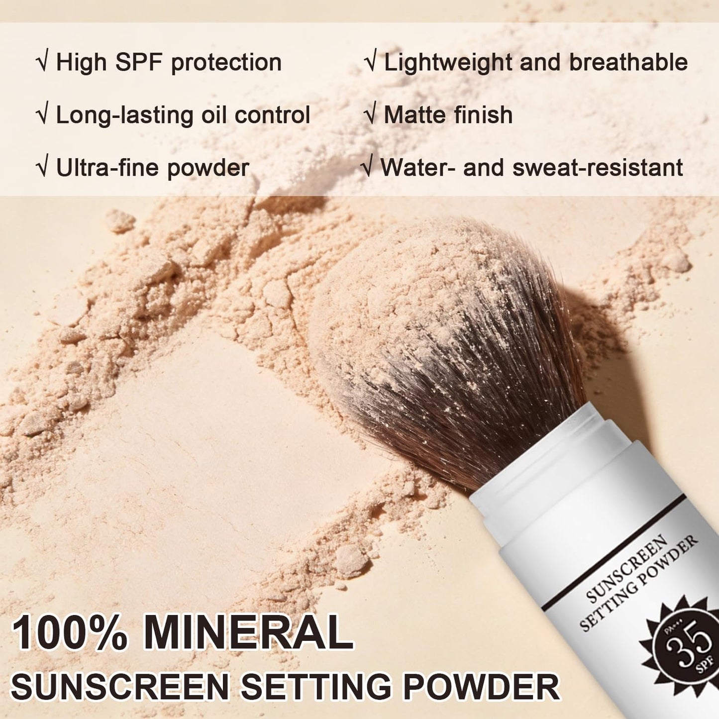 Sunscreen Setting Powder SPF 35, Mineral Brush Powder for Face and Scalp, Oil Control Natural Matte Finish Loose Powder Translucent Lasting Lightweight Breathable for All Skin (#01 Translucent)