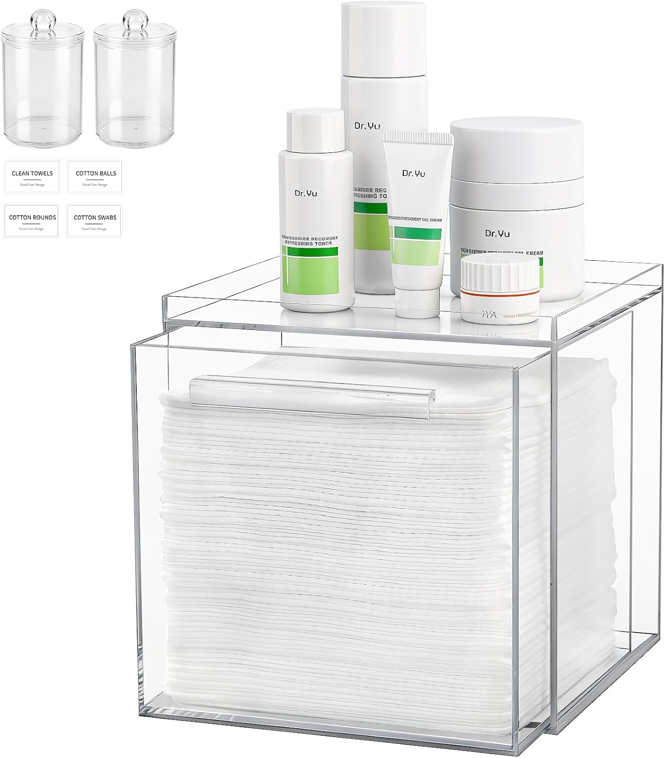 Disposable Face Towels Holder - Acrylic Storage Box for Clean Skin Club Towelettes | XL Bathroom Counter Organizer, Clear