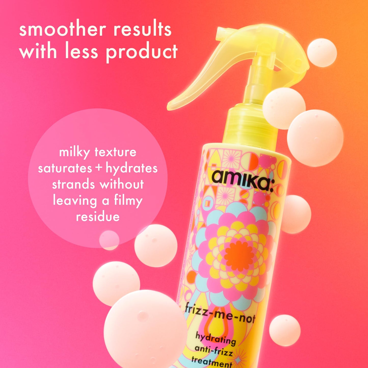 amika frizz-me-not hydrating anti-frizz treatment, 60ml | lightweight hydrating spray for medium to thick coarse hair types 2a-4c, humidity + heat protection, smooth frizz for up to 72 hours