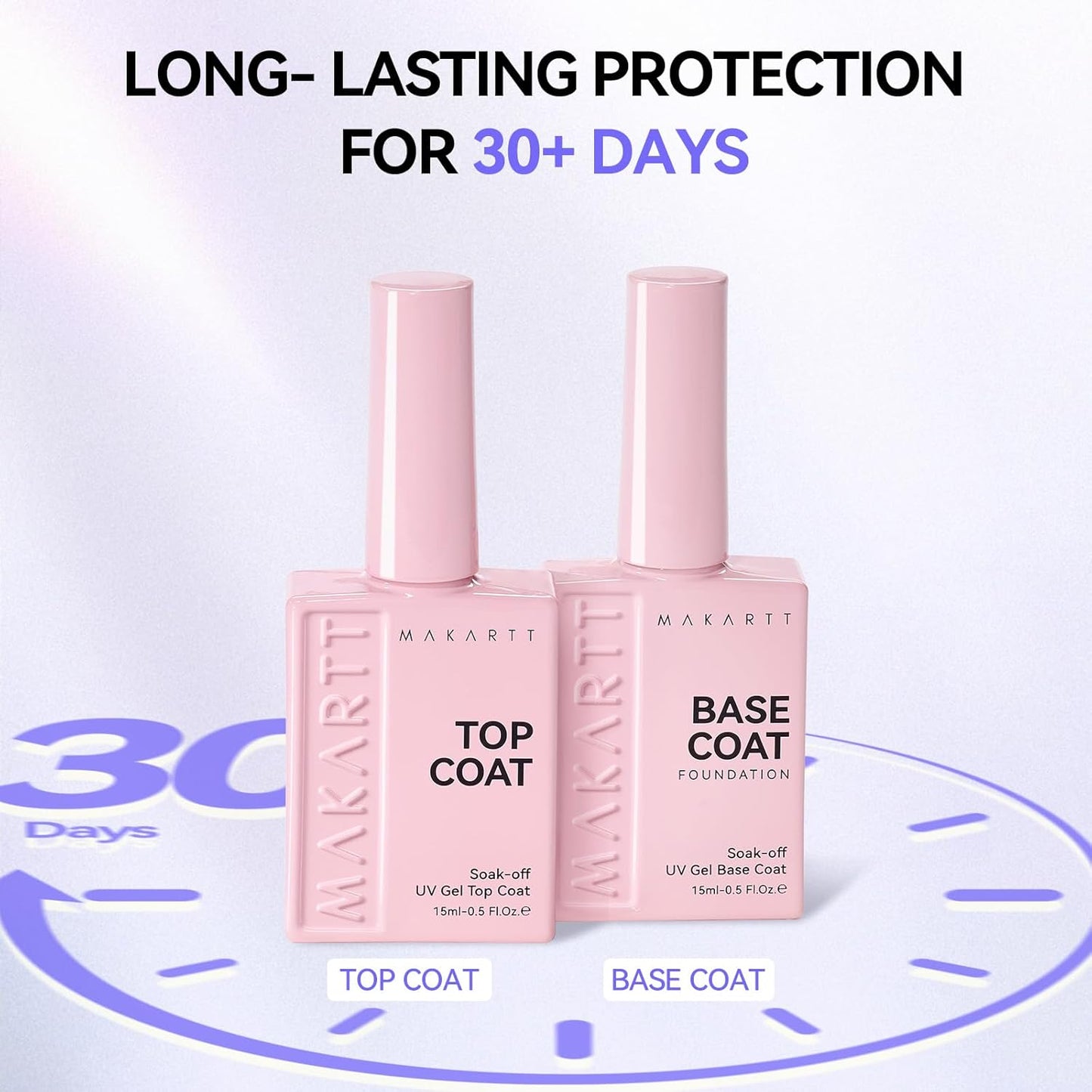 Makartt Gel Top & Base Coat Set - 15ml No Wipe Diamond-Shine Long-Lasting Nail Polish | Perfect for Home DIY Gifts