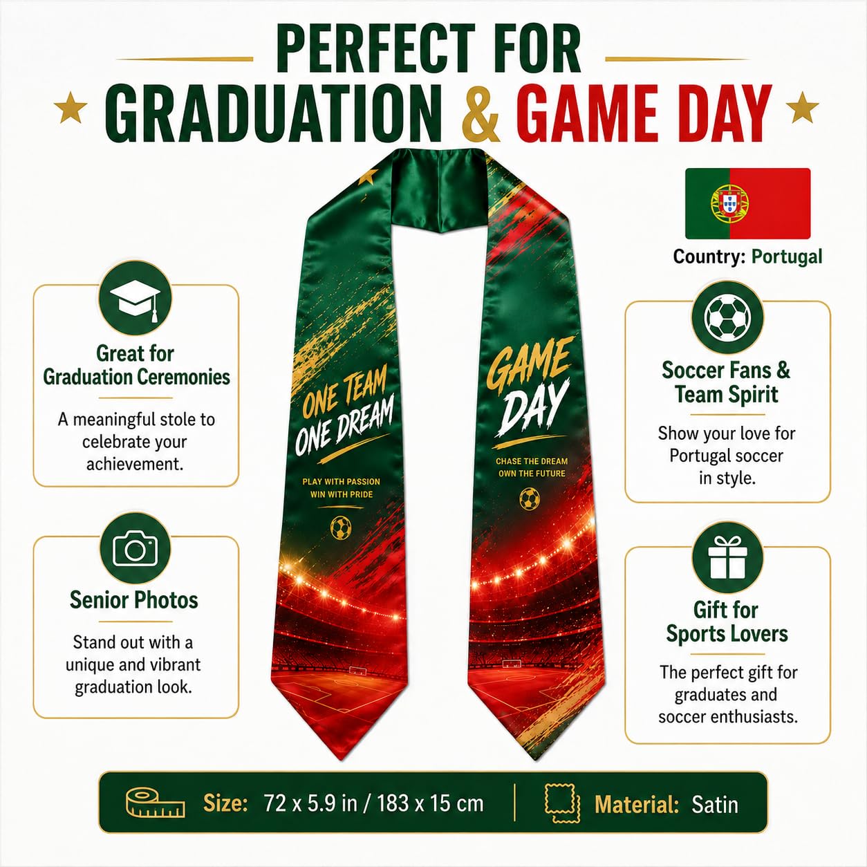 HX Graday Portugal Style Soccer Fan Scarf Shawl, Country Inspired Football Supporter Wrap, Stadium Cape for Game Day Party