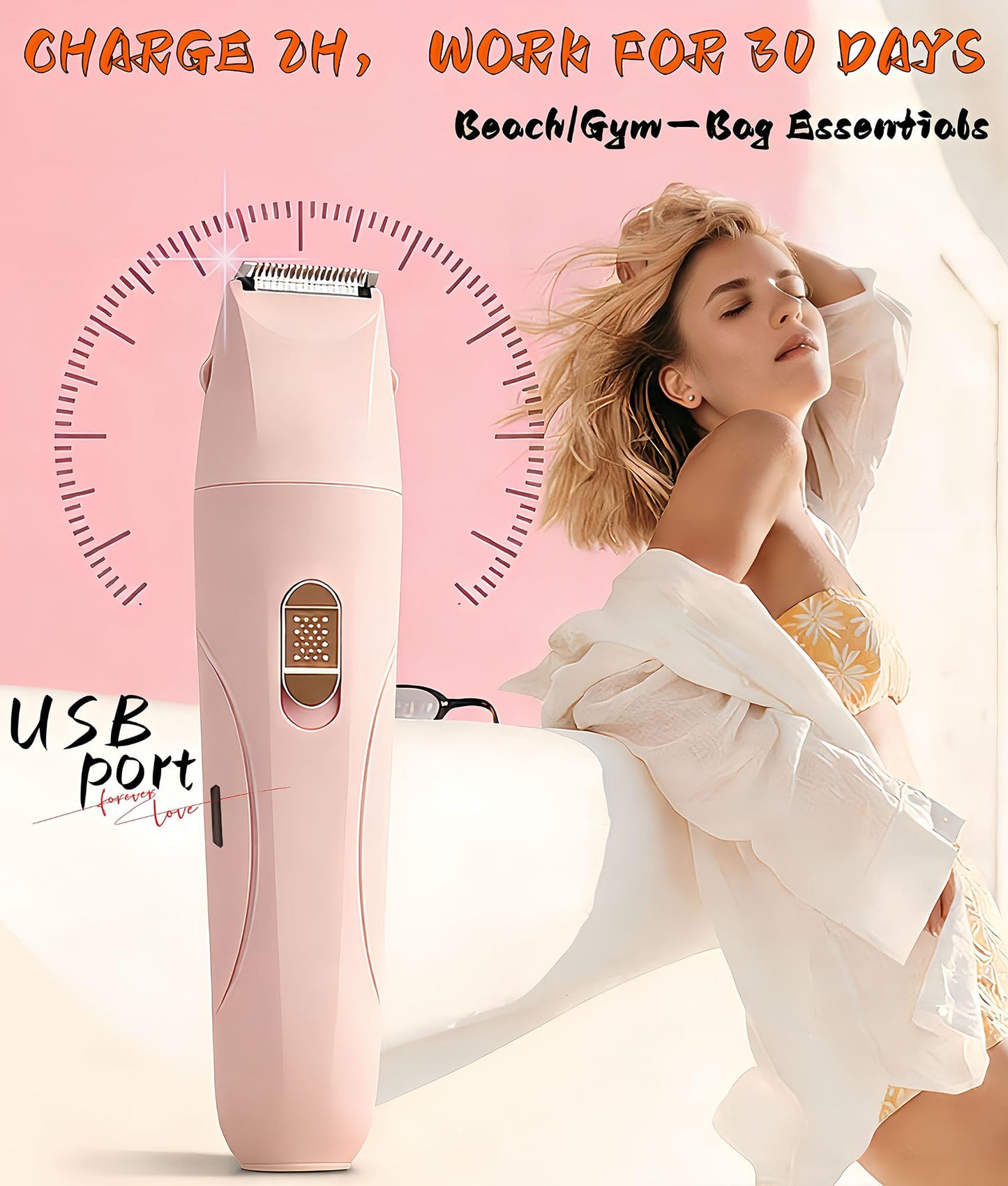 Gadhevia Eyebrow Trimmer Facial Hair Removal for Women - 3 in 1 Painless Eyebrow Shaver - Body Razor for Legs, Armpits, Face, Eyebrows, Bikini, USB Rechargeable, Easy to Clean, Pink