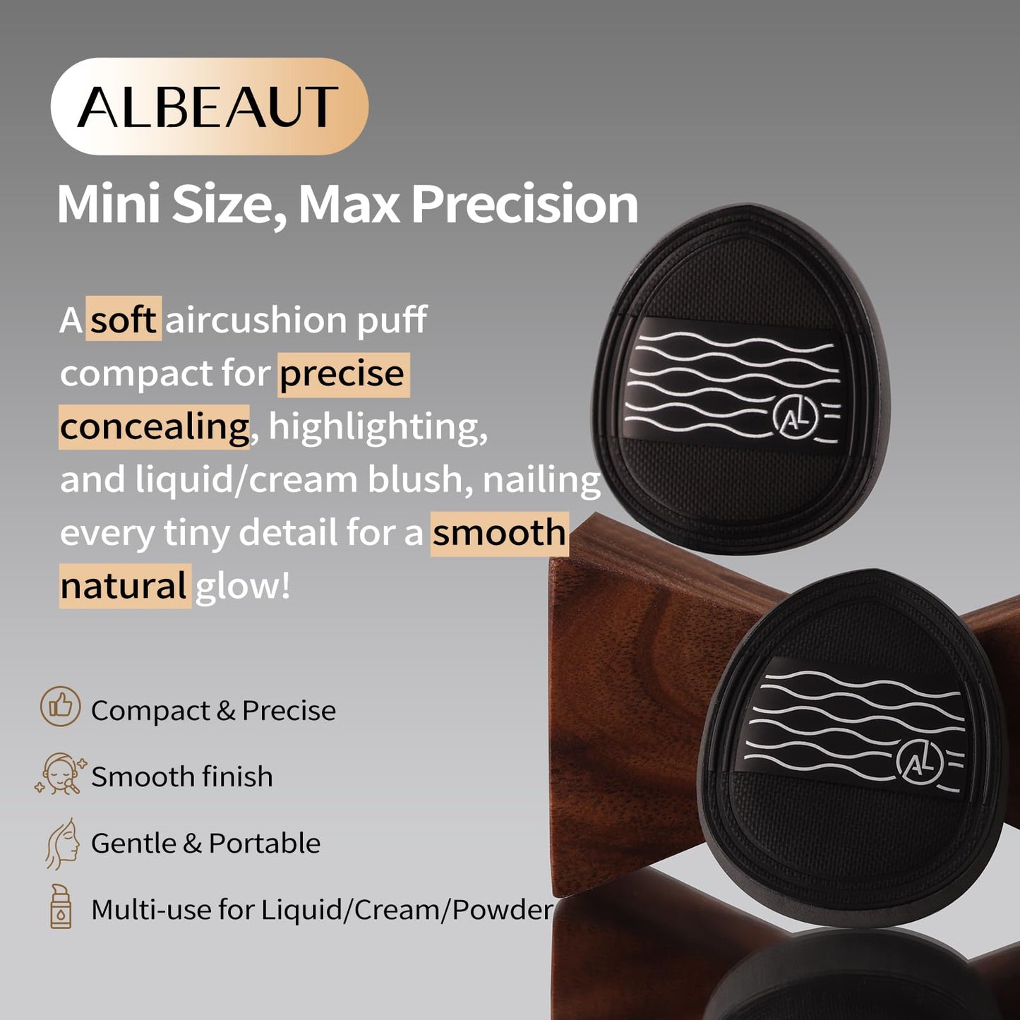 Albeaut Concealer Brush Set Under Eye Concealer Brush with 2PCS Precise Air Cushion Puff Multi-use for Powder Liquid Concealer/Blush/Highlighter Mini & Portable
