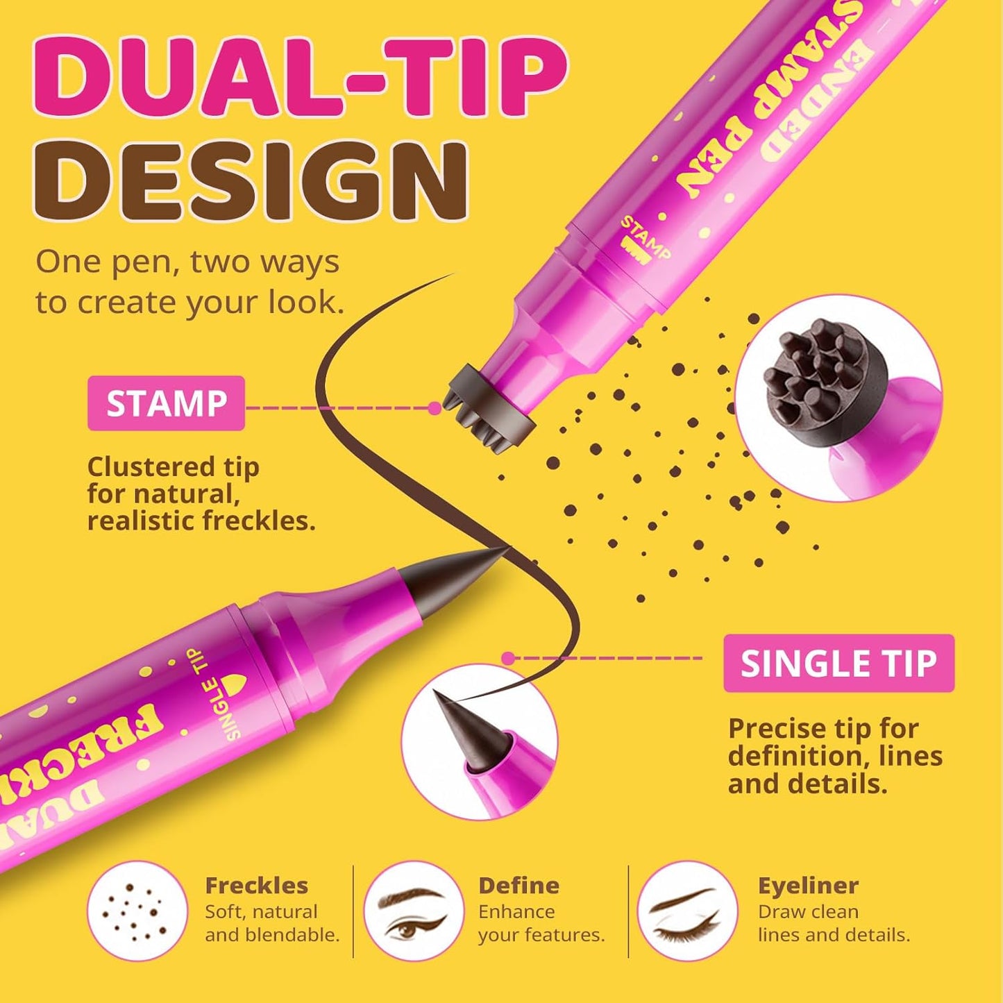 Freckle Stamp Pen - Dual-Ended Waterproof Makeup Tool for Realistic Faux Freckles | Soft Warm Brown