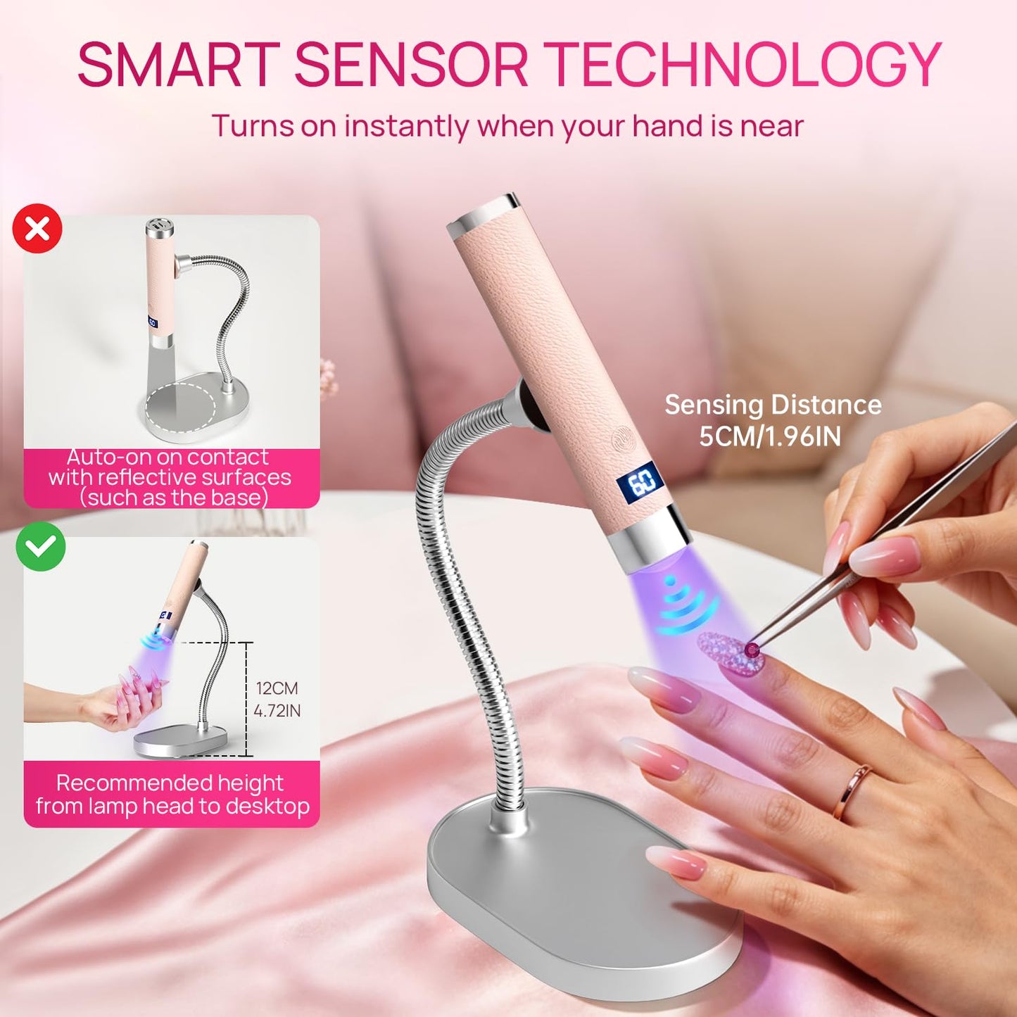 Krofaue Handheld UV Lamp with Auto-Sensor, Rechargeable Flash Cure