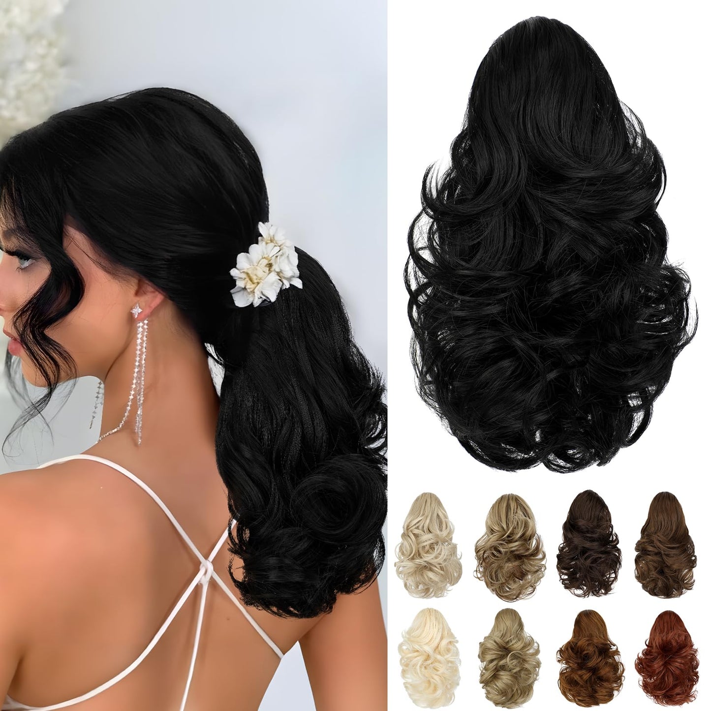 Cephermer Ponytail Extension 10" Claw Clip Short Wavy Pony Tails Copper Red Natural Looking Synthetic Hairpiece for Women