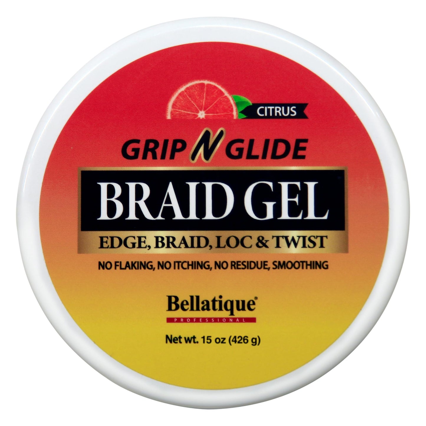 BELLATIQUE GRIP N GLIDE Braiding Gel Maximum Hold for LOC & Twist - No Flaking, No Whitening, Fast Drying, High Shine, Cool & Refreshing, Long Lasting Hold (15 oz)