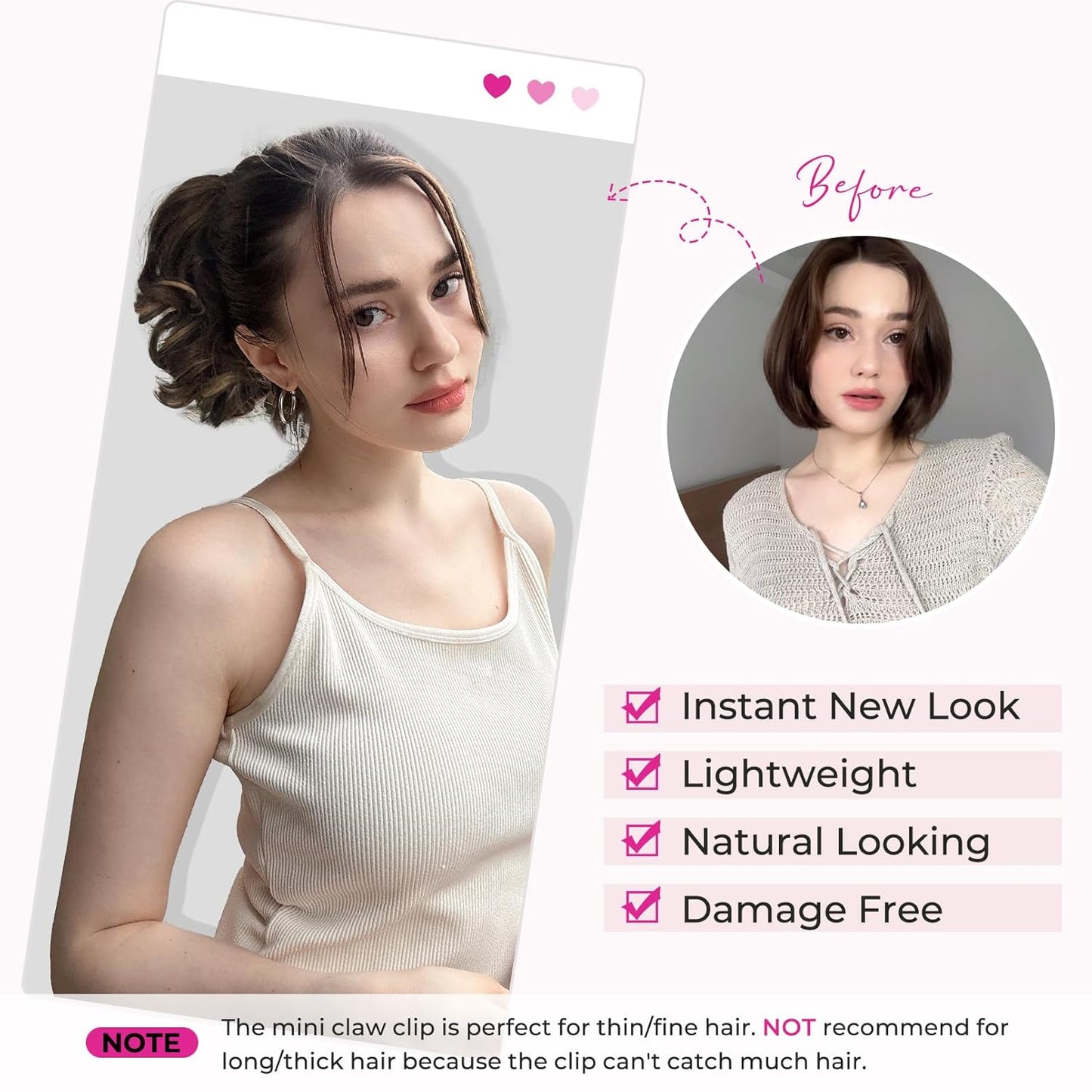 Short Ponytail Extension - Classic Loose Curly Wavy Claw Clip Hairpiece for Women | Dark Brown