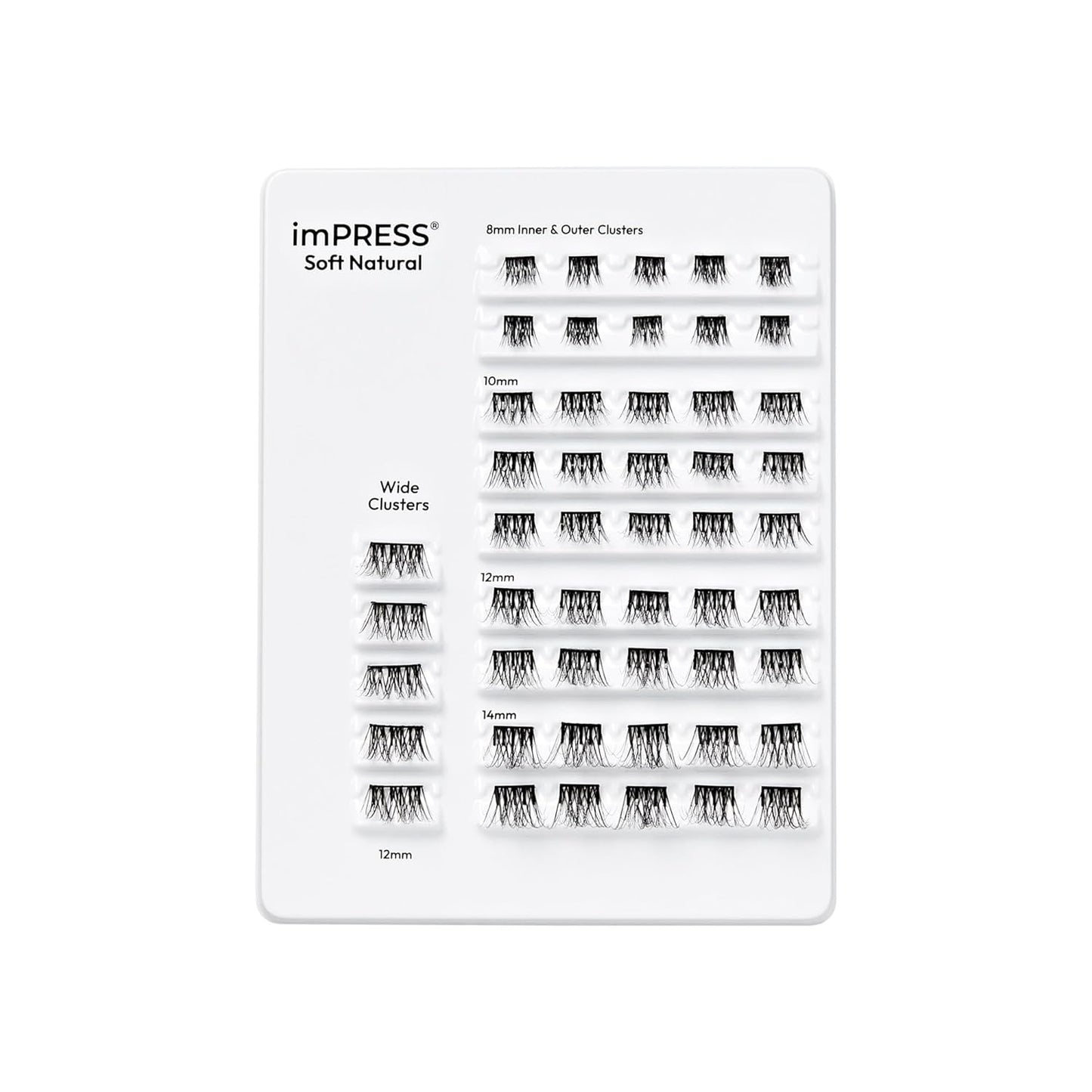 Impress False Eyelashes - Soft Natural Cluster Multipack, 50 Pre-Glued Clusters, 8mm-14mm | Contact Lens Friendly, Reusable