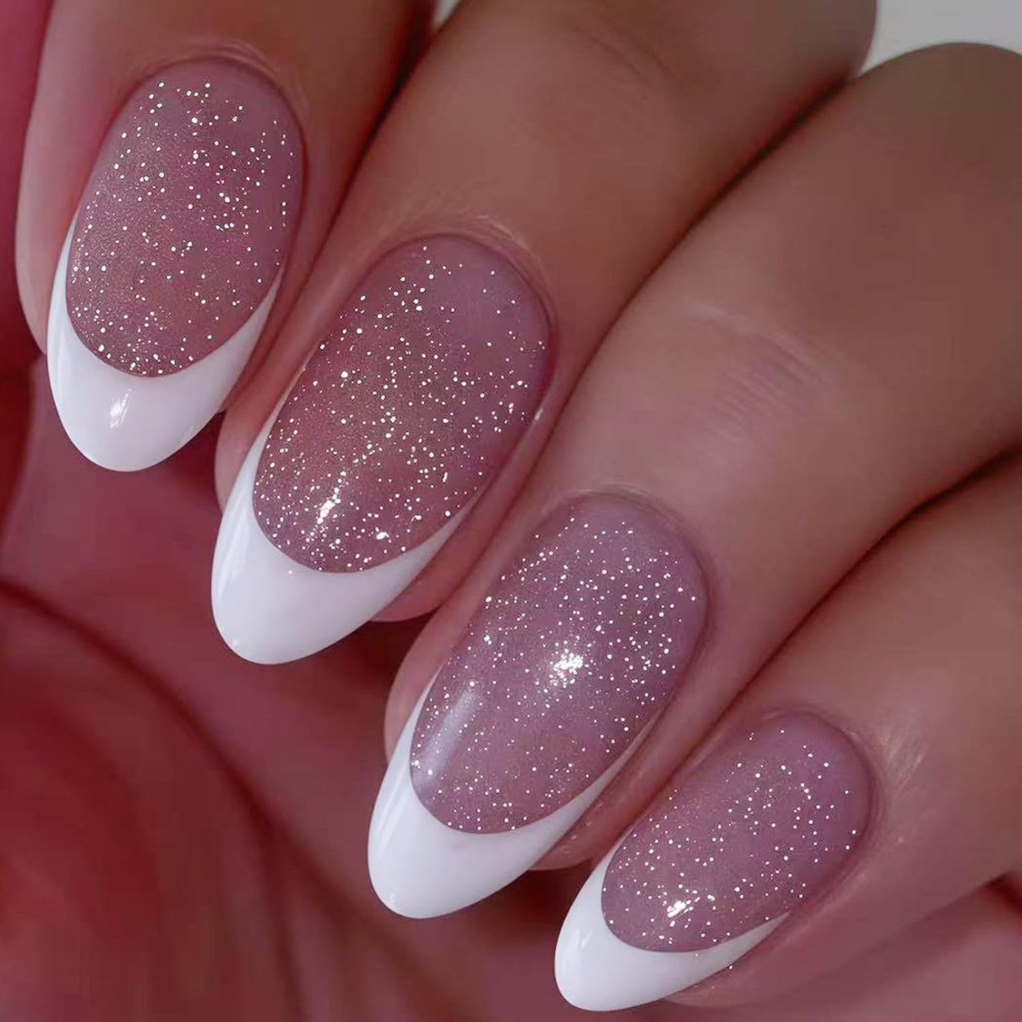 French Tip Press-On Nails - Medium Almond Shape with 3D Bow & Pearl Charms | 24 Pcs Spring Design