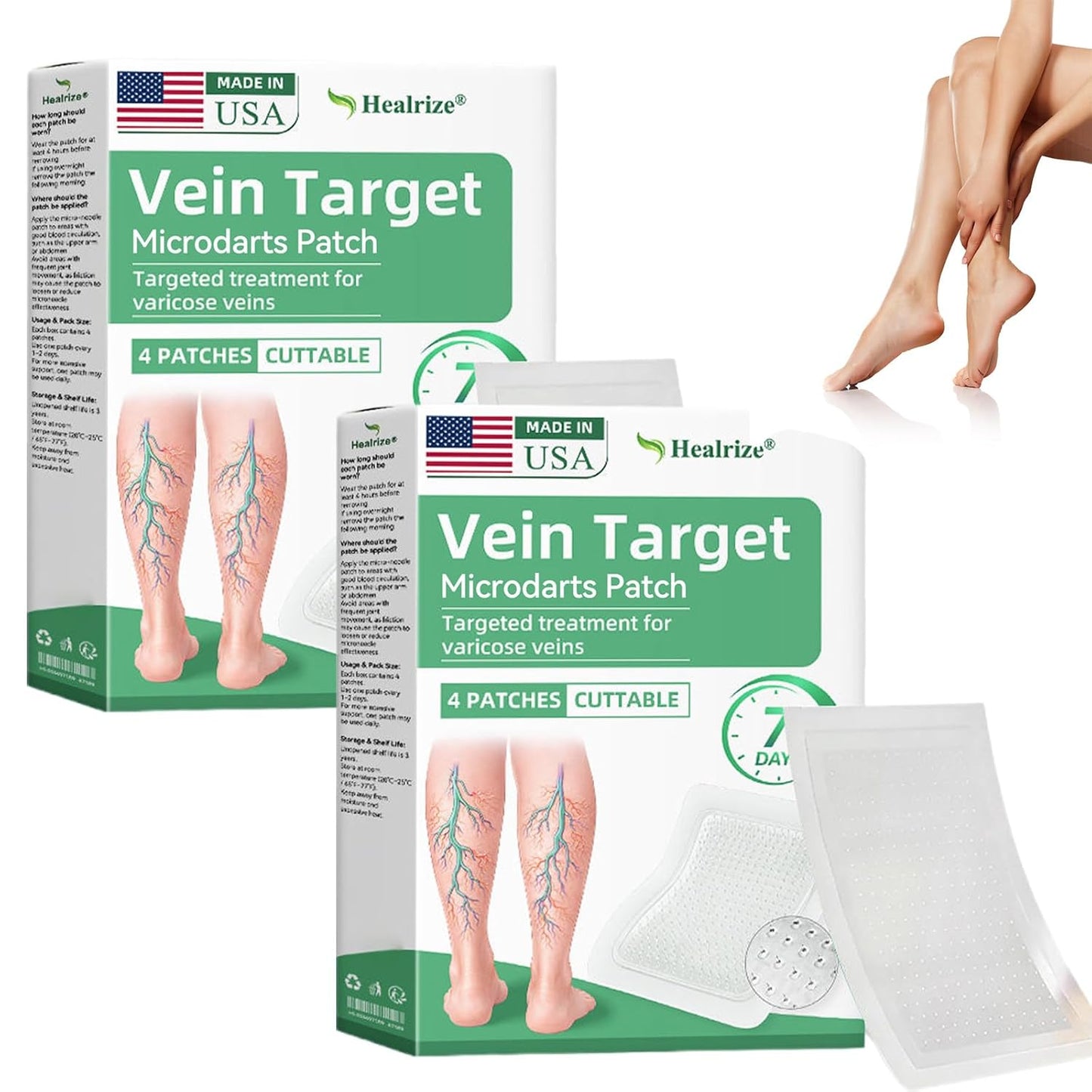 Healrize Vein Target Microdarts Patch - Natural Varicose Vein Treatment for All Skin Types | 2 Boxes