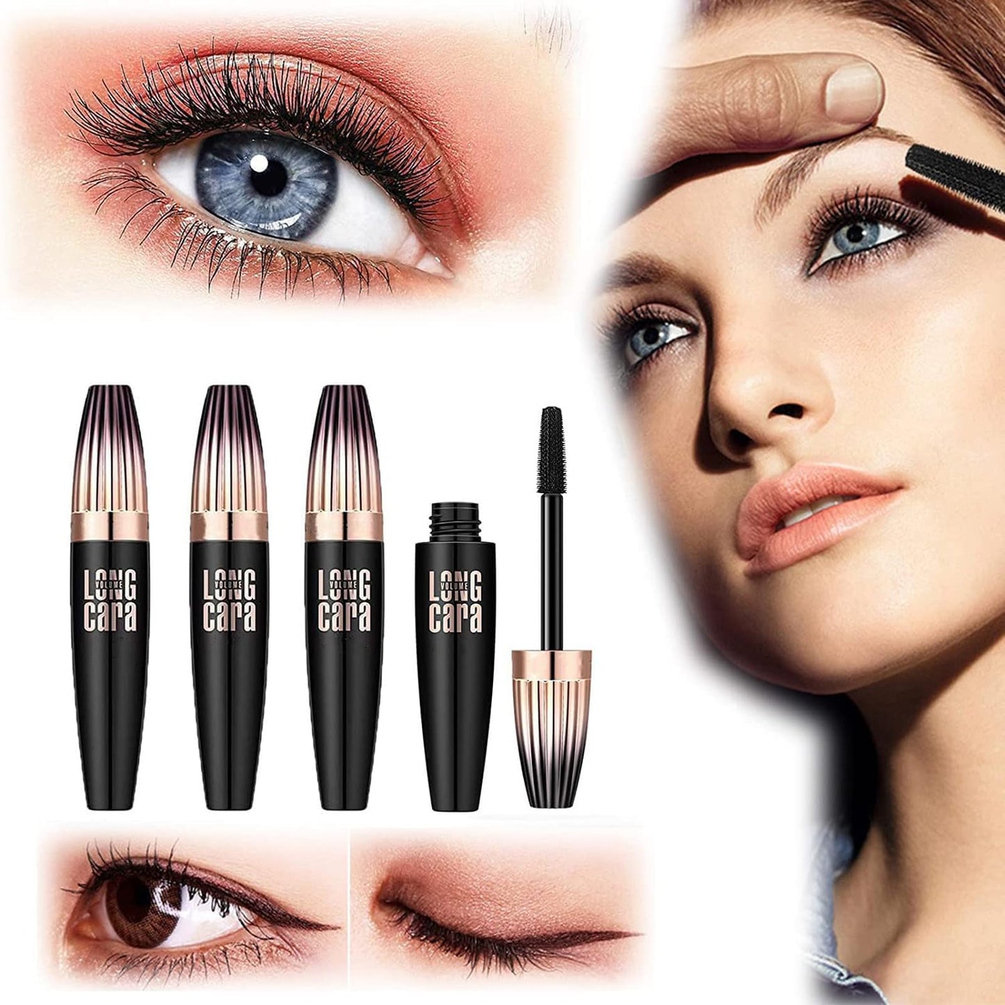 QOHNK My Amazing Lashes Mascara Black,4d Volume and Length Silk Fiber Long-Lasting No Smudge Mascara Build Voluminous Eyelashes,Smudge Proof and Lengthen Eyelashes (Black 4PCS)