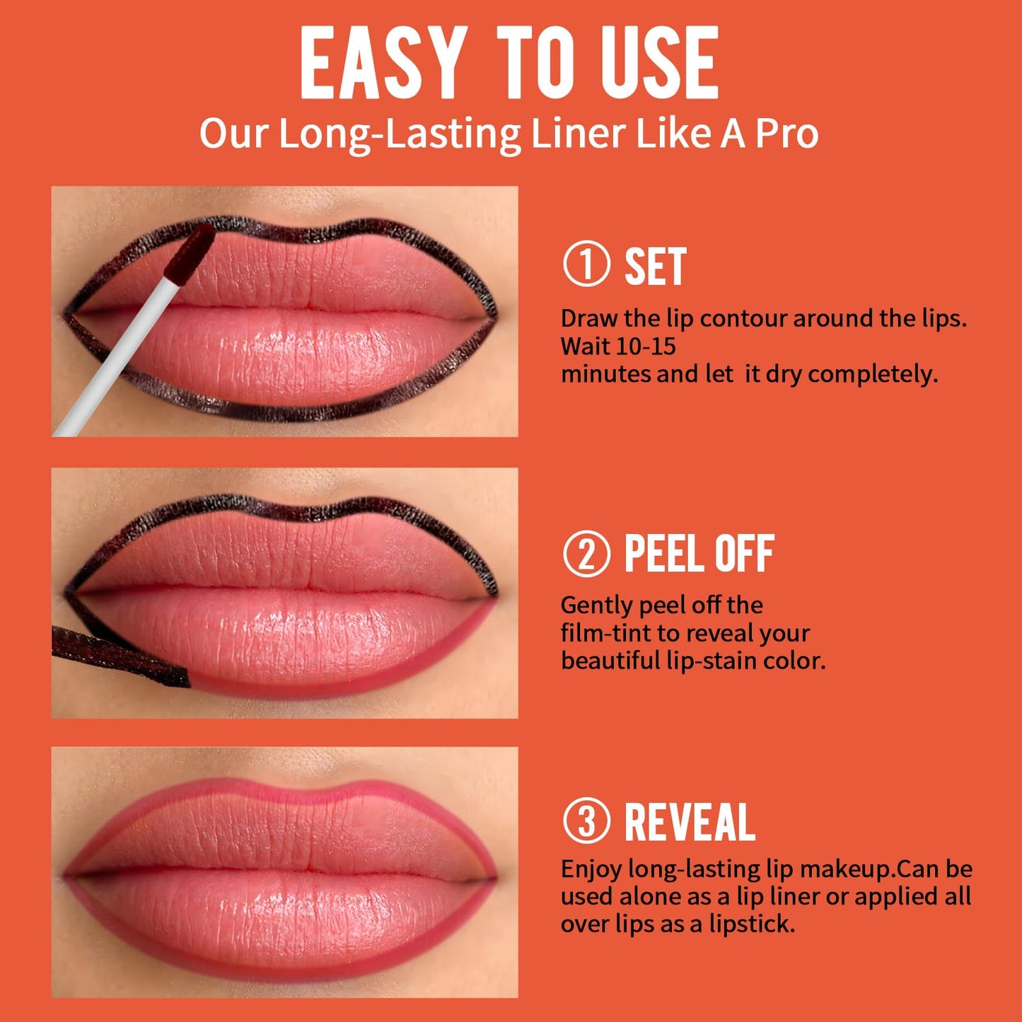 Vevivia Beauty 2pcs Lip liner Stain Peel Off,Lip Stain Waterproof Long Lasting,2-in-1 Lip Liner with Tweezer,Non-Fading Peel Off Lip Color,Stay On All Day,Perfect for Gift,Highly Pigmented Color