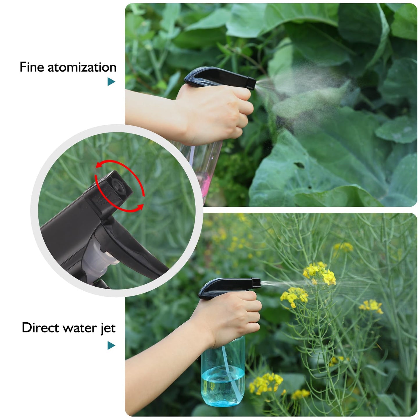 Spray Bottles 2 Pack 10 oz Plastic Squirt Bottles with Adjustable Nozzle