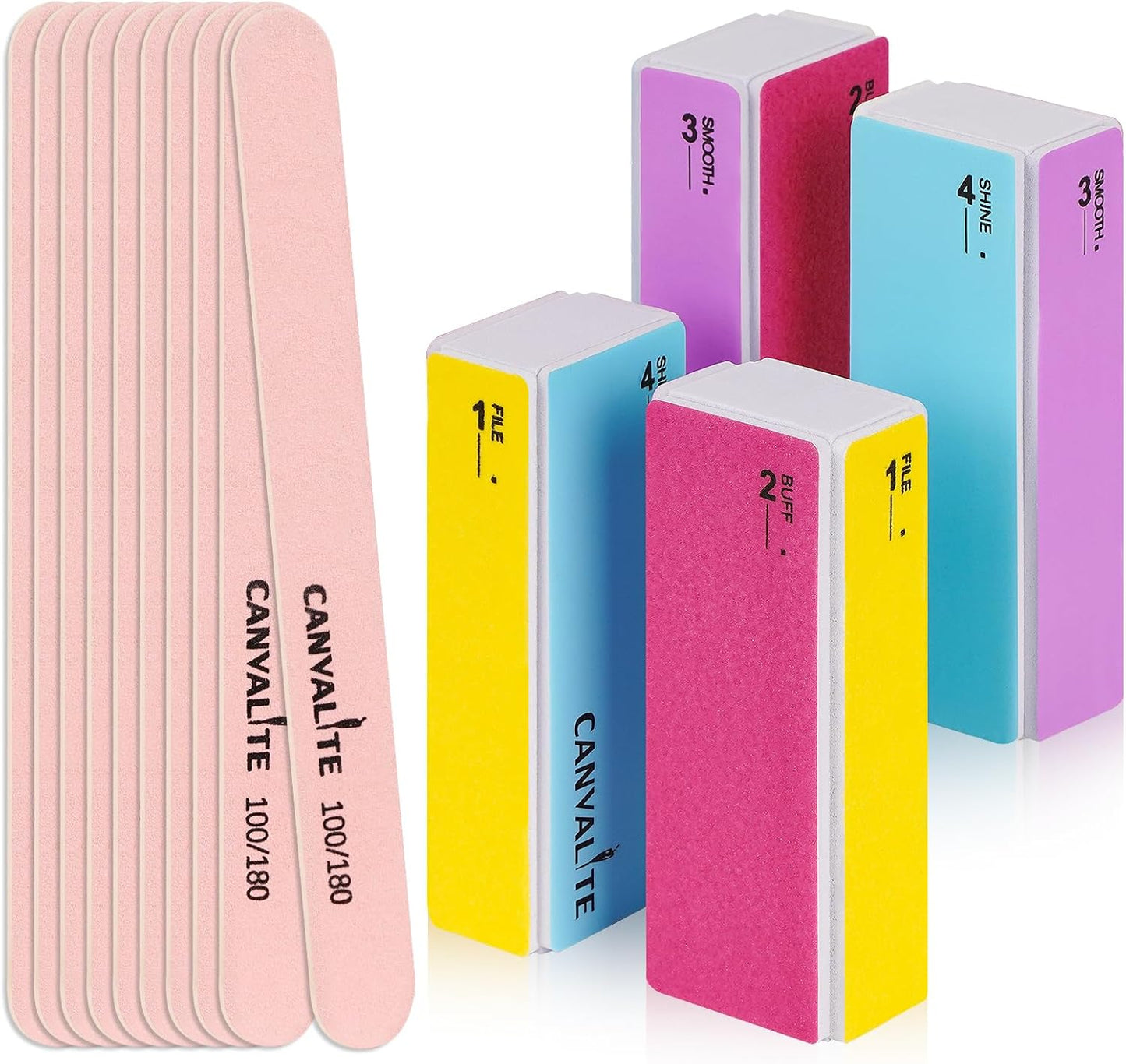 Nail Files and Buffers - Multi-Functional 14pcs Manicure Kit | 100/180 Grit Emery Boards for Natural Nail Care