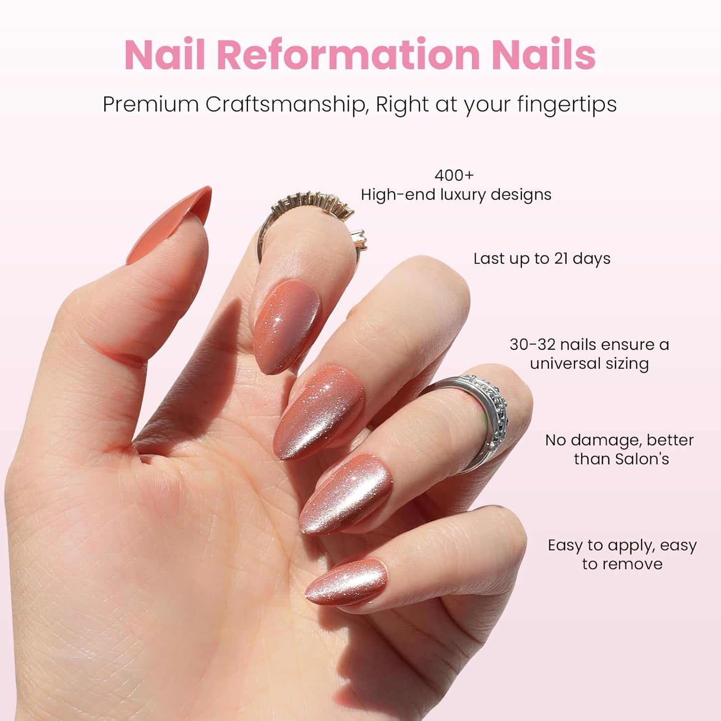 Press On Nails - Amber Gold Short Almond Cat Eye Velvet Finish | 16 Sizes, Reusable Opaque Stick-On Nail Kit with Glue