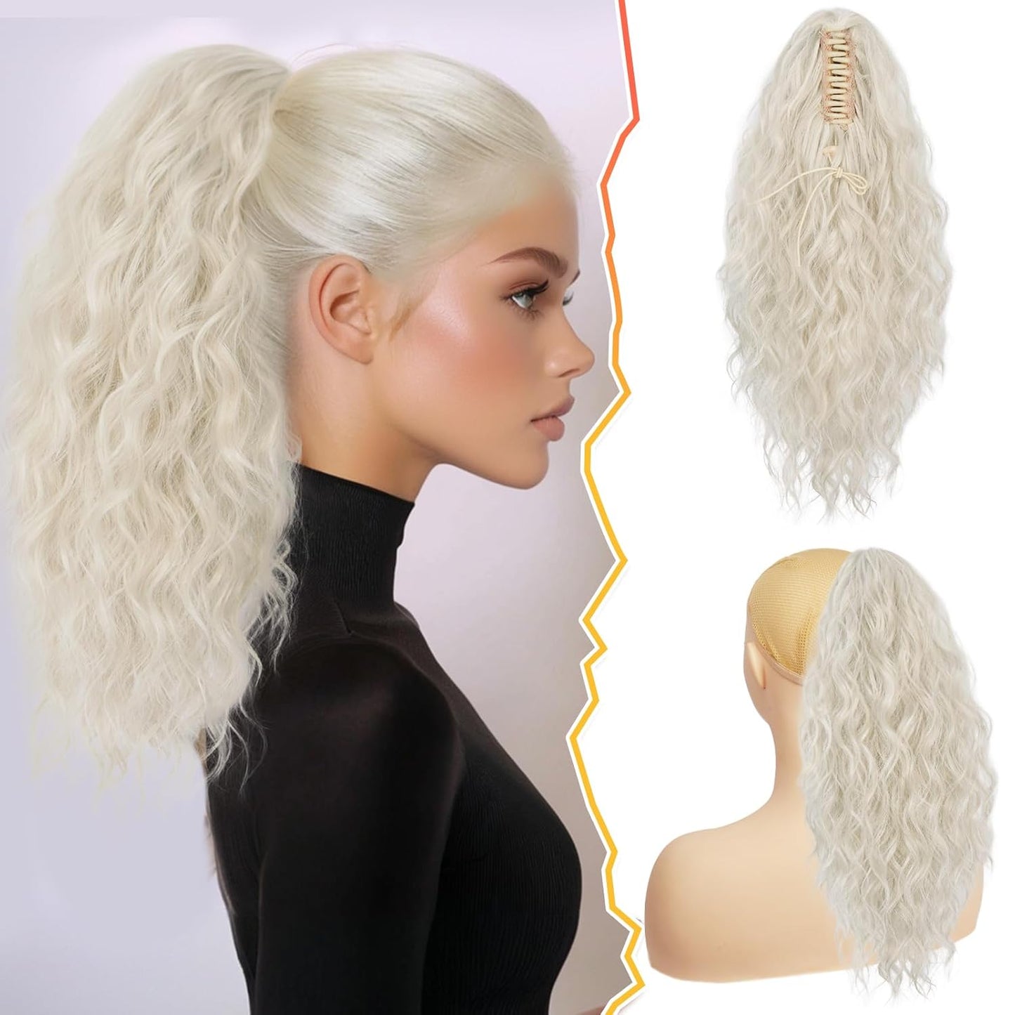 Ponytail Hair Extensions - 12 Inch Claw Clip Dark Brown Curly Wavy Ponytail for Women