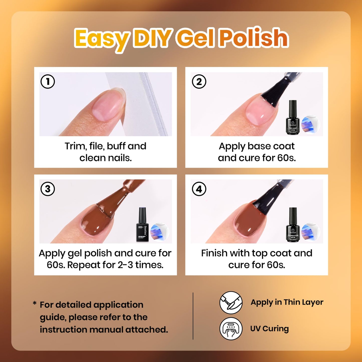 Beetles Fall Gel Polish Set - Maillard Season Collection, 6 Colors Brown Orange Yellow Fall Colors Polish Kit, Soak off Uv Led Lamp Needed Manicure DIY Home