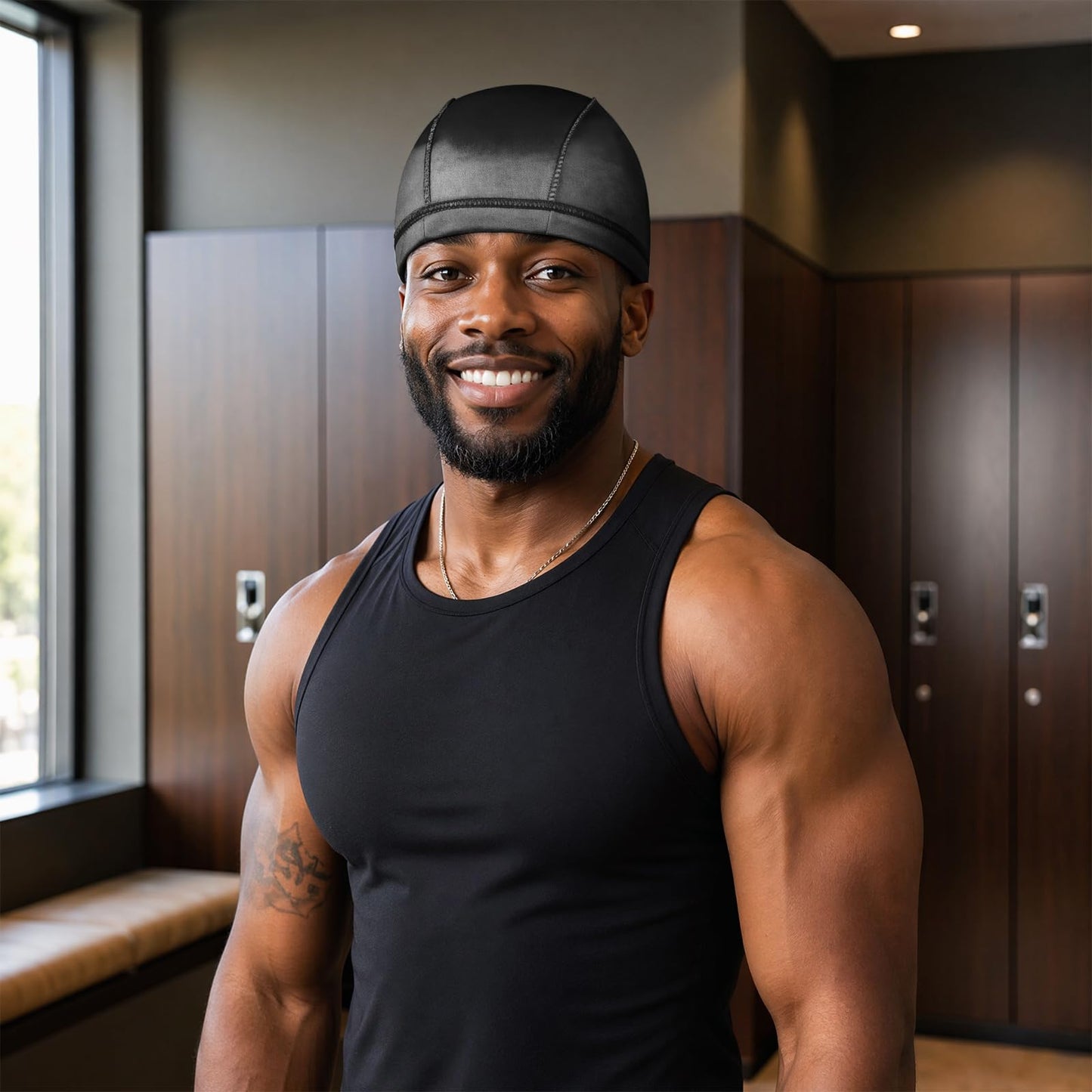 2PCS Silky Wave Caps for Men Waves, Good Compression Caps Over Durags for 360 Waves, Ideal Gifts for Farther's Day (Black+Gold)