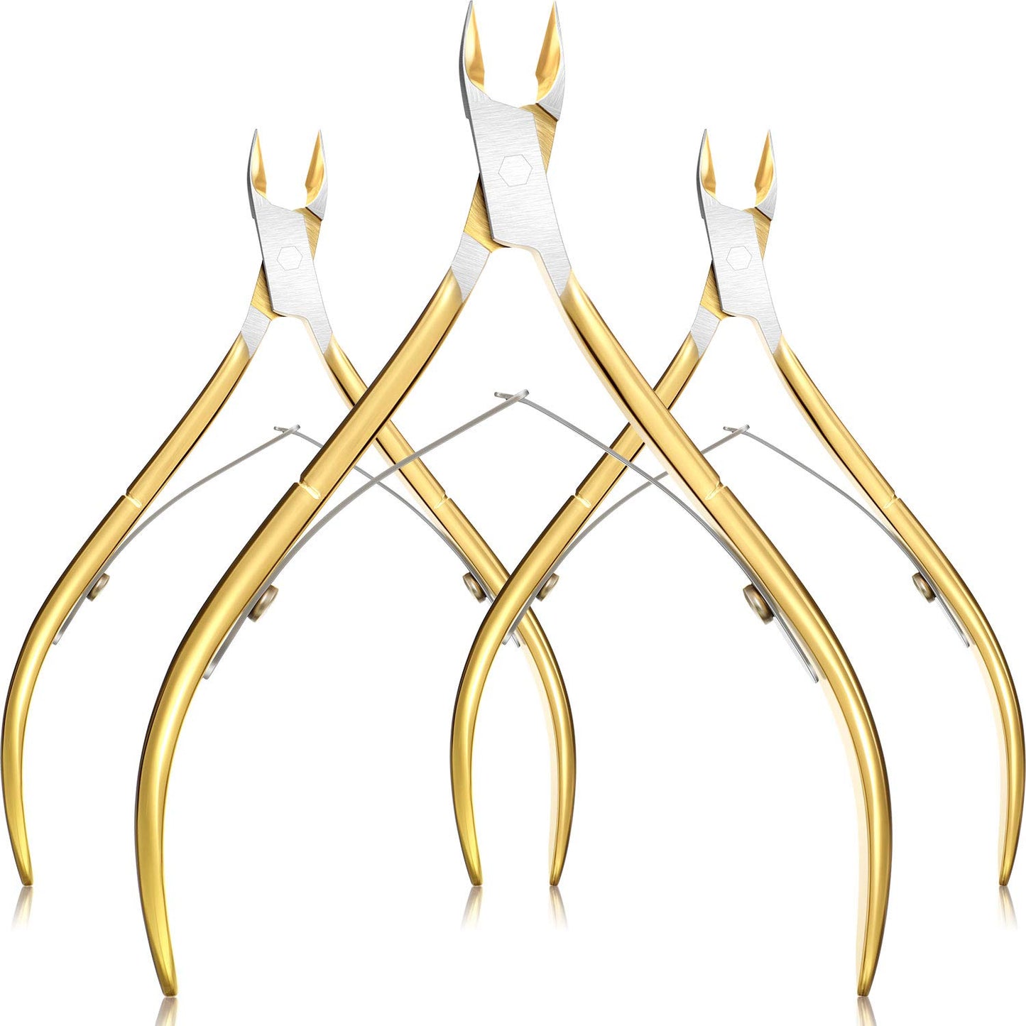 Mudder 3 Pack Gold Cuticle Trimmer Nippers Cutter Tool Stainless Steel Nail Cuticle Scissors Remover with Pointed Blade Scissors Pedicure Manicure Tool for Fingernails and Toenails Nails Care