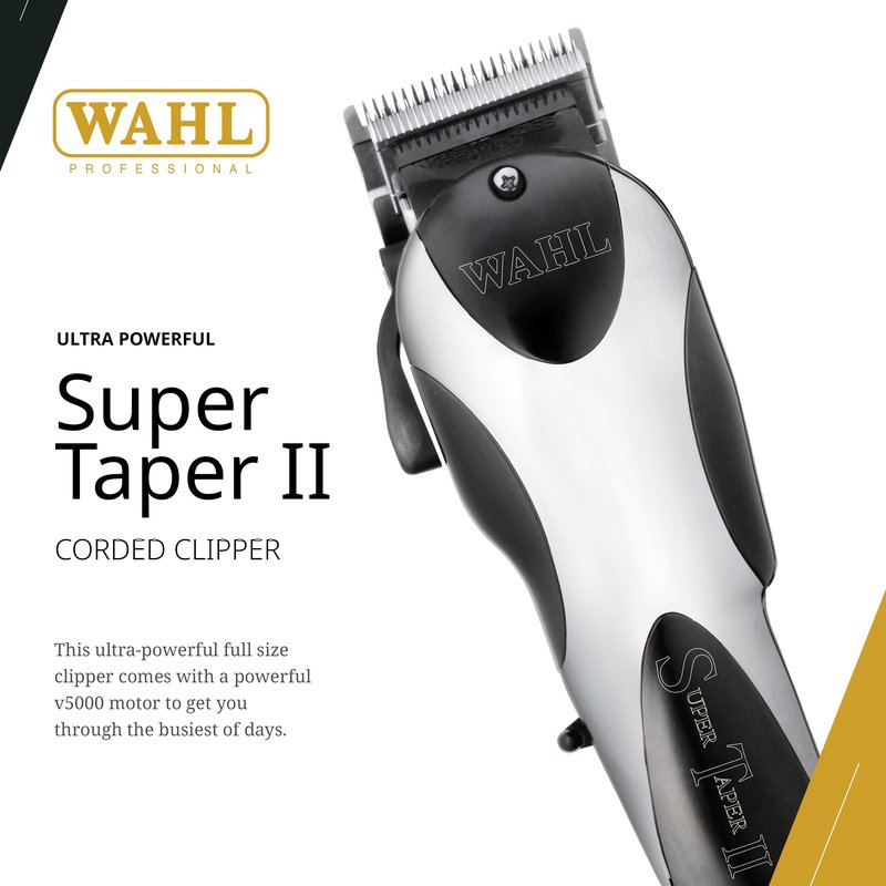 Wahl Professional Super Taper II Corded Clipper Adjustable Blade High Performance Hair Cutting Tool Silver