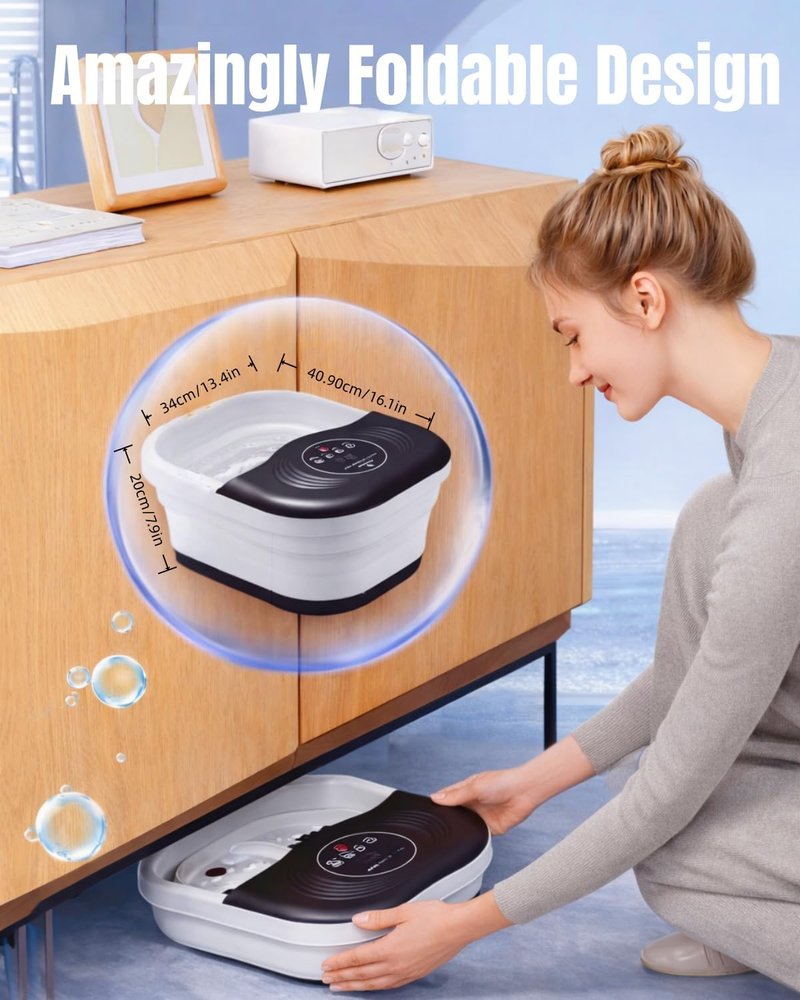 Collapsible Heated Foot Spa - Shiatsu Massage Bath with Red Light & Timer | 8 Rollers, Pumice Stone