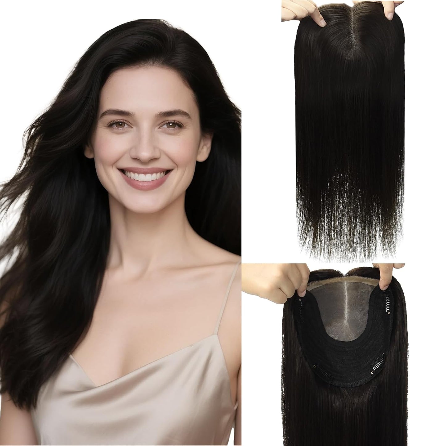Hair Toppers for Women - Real Human Hair 6x7 Inch Large Base | Balayage Ash Brown to Golden Blonde, 12 Inch Volume Boost
