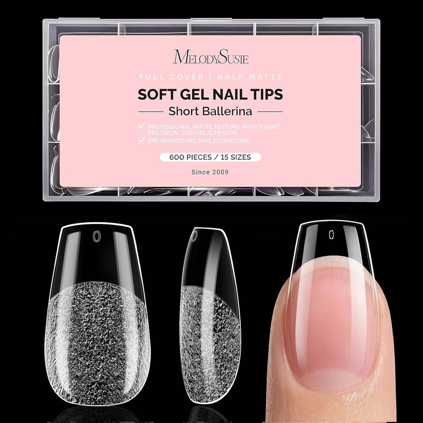 Long Coffin X Nail Tips - 600 Pcs Clear Acrylic Half Matte Press-On Nails | DIY & Salon Use, Pre-Shaped for Lasting Manicure