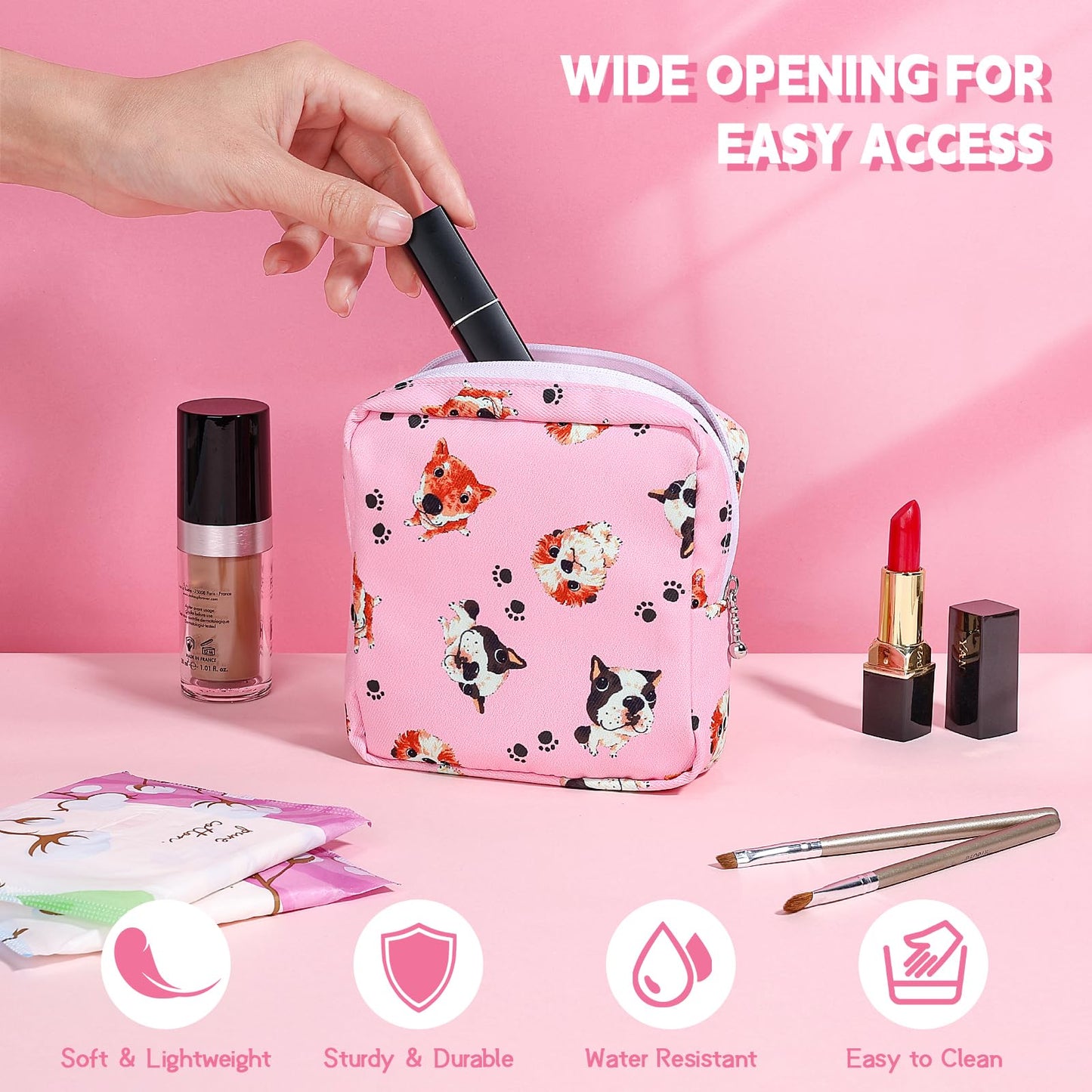 Likesing 5.1" Mini Makeup Bag for Purse, Nylon Small Makeup Pouch Travel Cosmetic Make up Bags for Women Girls, Cute Preppy Mini Toiletry Bag Coin Pouch Period Bag(N1230 Pink)