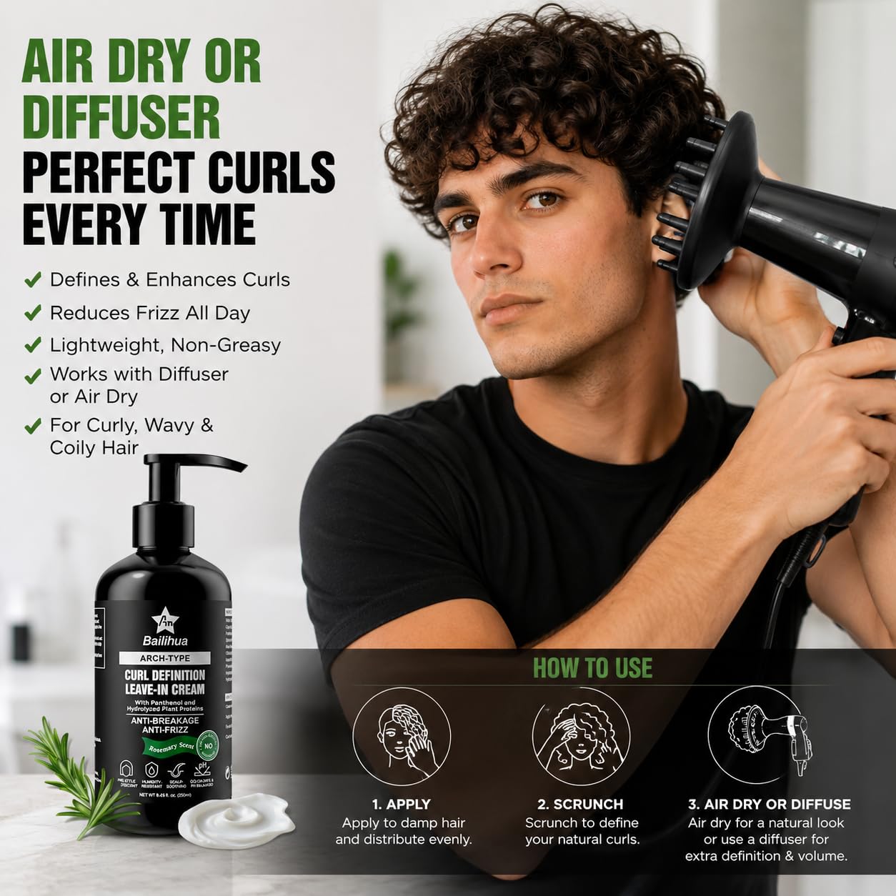 Curl Defining Cream for Men - Lightweight Shea Butter & Argan Oil Formula for Curly & Wavy Hair | 250ml