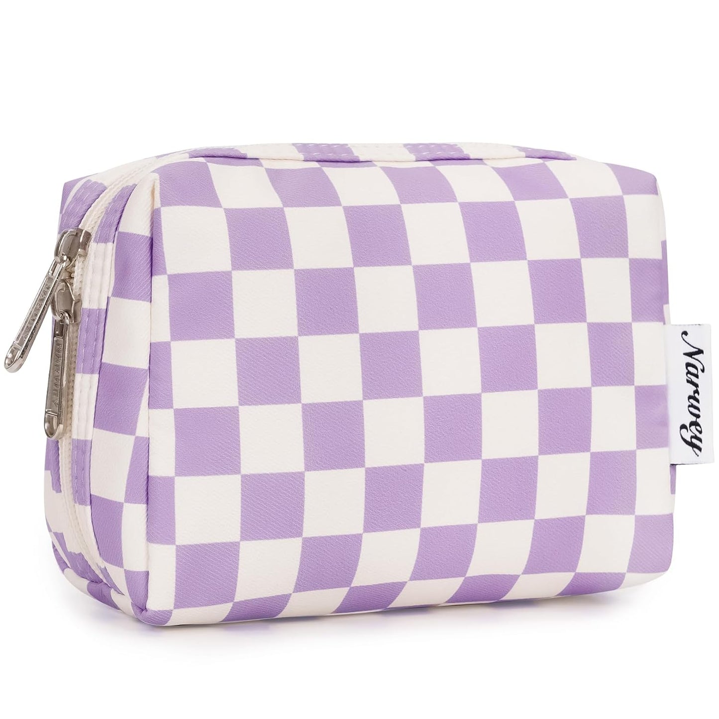 Checkered Makeup Bag - Travel Cosmetic Organizer with Compartments | Large Sky Blue Checkerboard