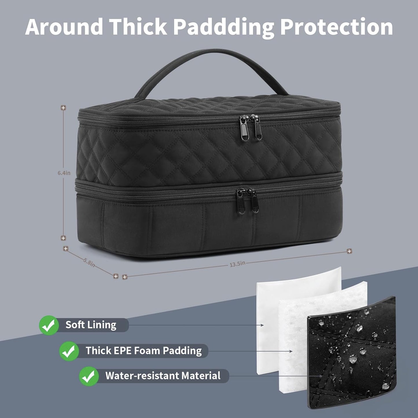 Hair Travel Carrying Case - Double-Layer Storage for Shark Flex Style & Dyson Airwrap | Black