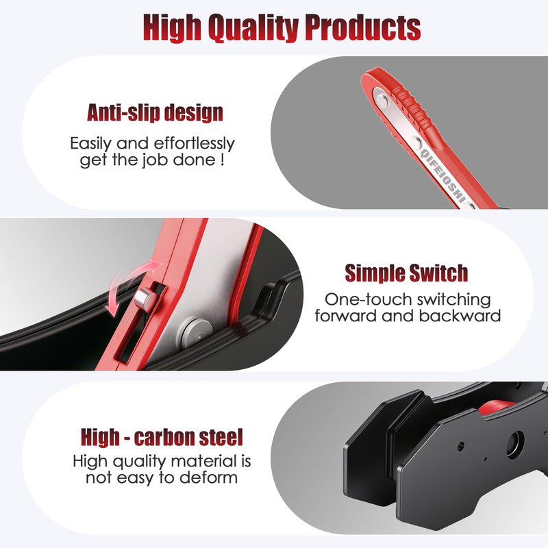 QIFEIOSHI Brake Caliper Compression Tool, 4-in-1 Universal Disc Caliper Tool, 360° Swivel Ratcheting Compressor for Automotive Brake Repair and Installation, Includes 2 Rubber Hooks and Gloves (Red)