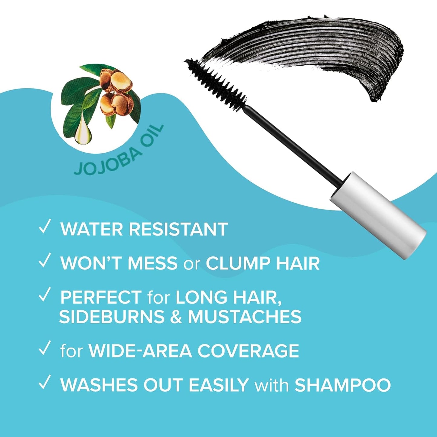 Quick Cover Root Touch Up - Water-Resistant Gray Concealer Brush for Hair, Mustache & Beard | Black, Jojoba Oil Formula