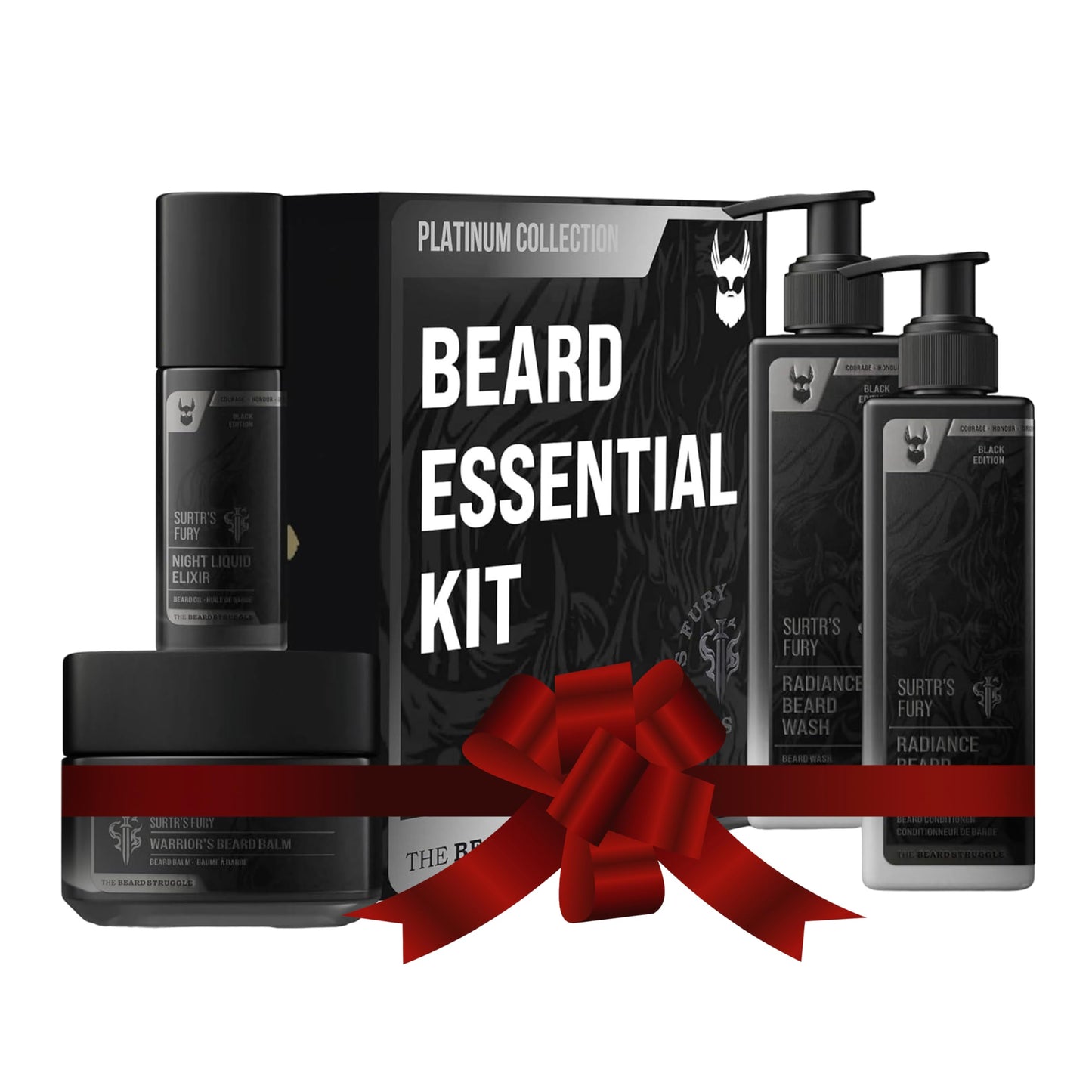 The Beard Growth Kit - Essential Grooming Set with Balm, Oil, Wash & Conditioner for Men - Surtr's Fury Platinum Collection