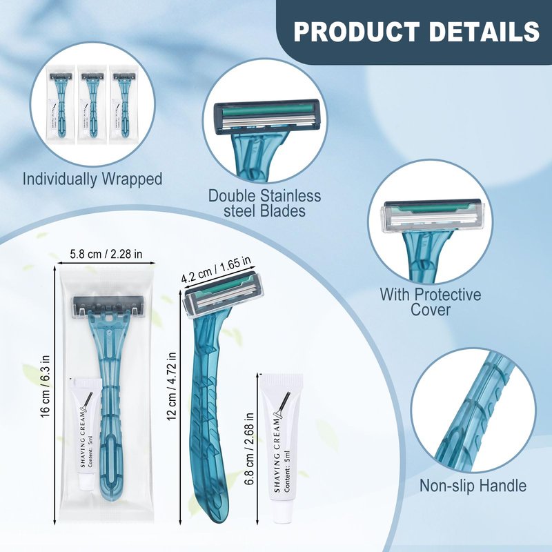 Lilingsty Disposable Razors Bulk, Blue Razors Individually Wrapped Bulk, With Shaving Cream For Hotels, Shelters, Homeless, Nursing Homes, Charities, Churches (100-PACK)
