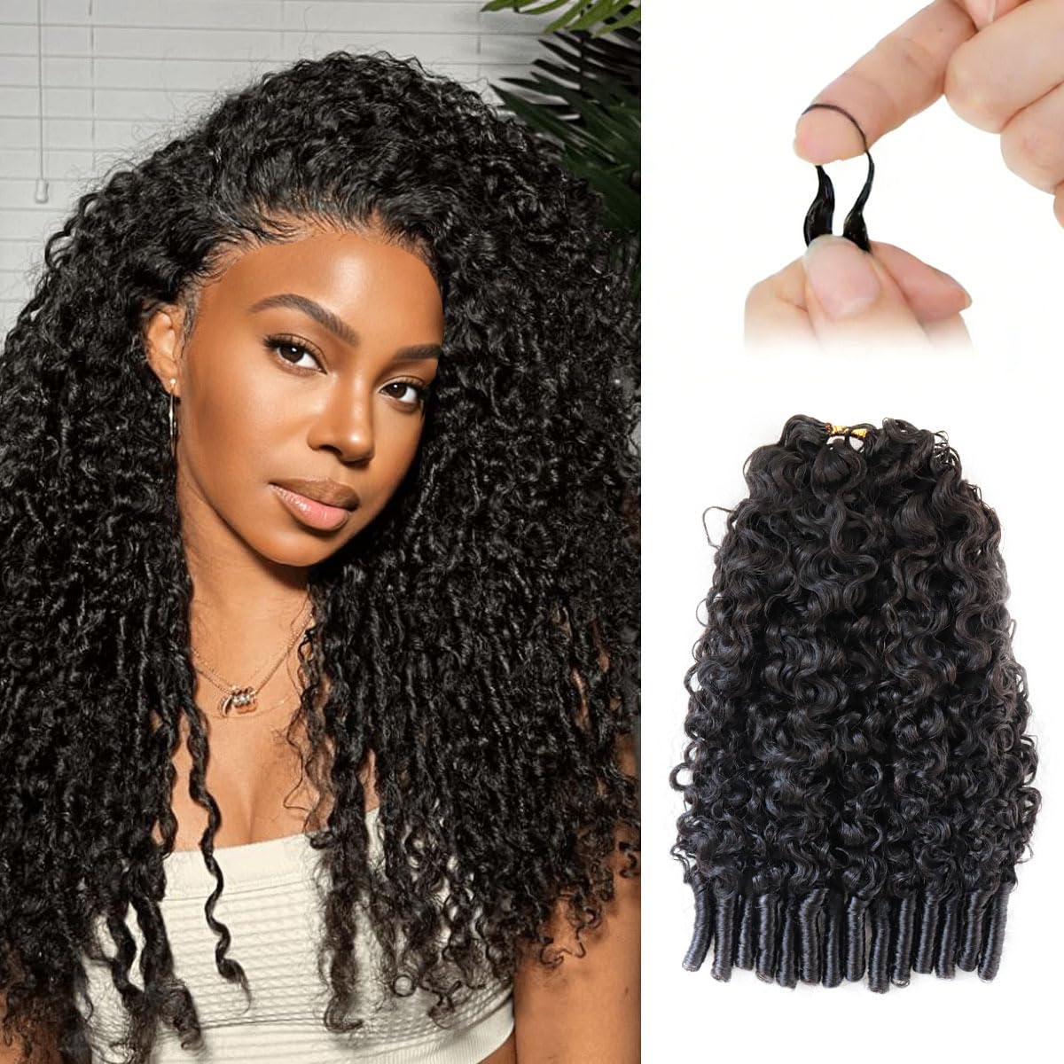 Mnador Burmese Curly Crochet Hair for Black Women 60g Pre-Separated Feather Crochet Human Hair Invisible Knotless Human Crochet Hair Reusable Lightweight Hair Extensions Natural Black 20Inch
