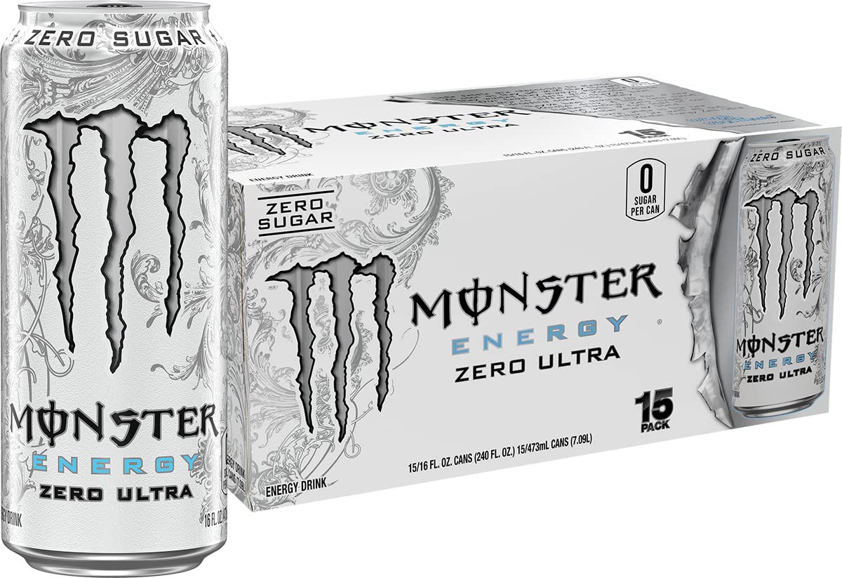 Monster Energy Zero Ultra Sugar Free Energy Drink - 16 Oz | Pack of 15 Cans
