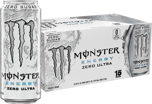 Monster Energy Zero Ultra Sugar Free Energy Drink - 16 Oz | Pack of 15 Cans