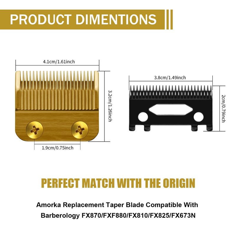 Amorka FX802G Replacement Blades for FX870 Clippers, Replacement Clipper Blades Compatible with Barberology FX870/FXF880/FX810/FX825/FX673N, Gold