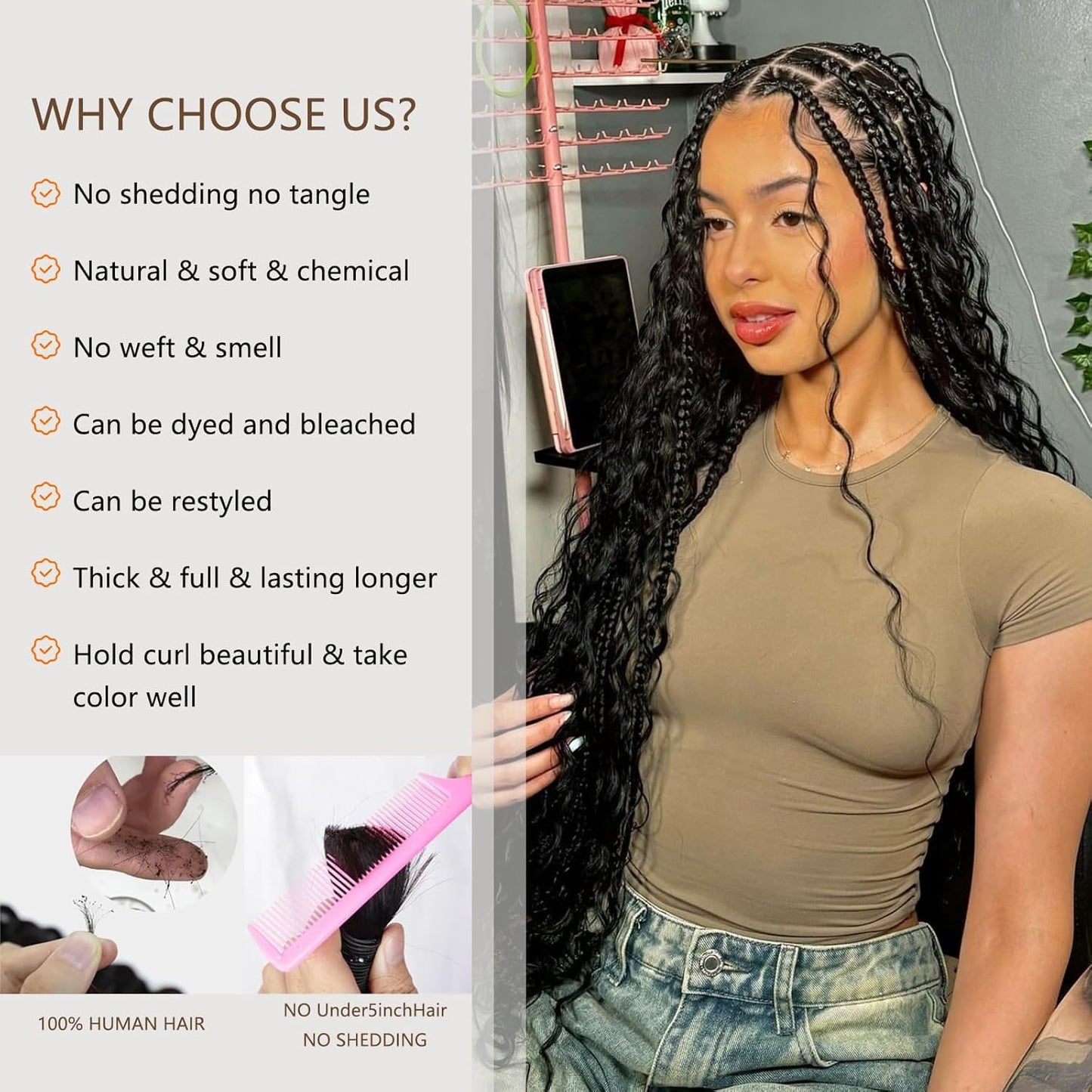 Human Braiding Hair for Boho Braids Deep Water Wave Bundles Hair Extensions Boho Hair for Braiding 12A 110g 2 Bundles/Pack Natural Color Pre-Stretched 18 Inch