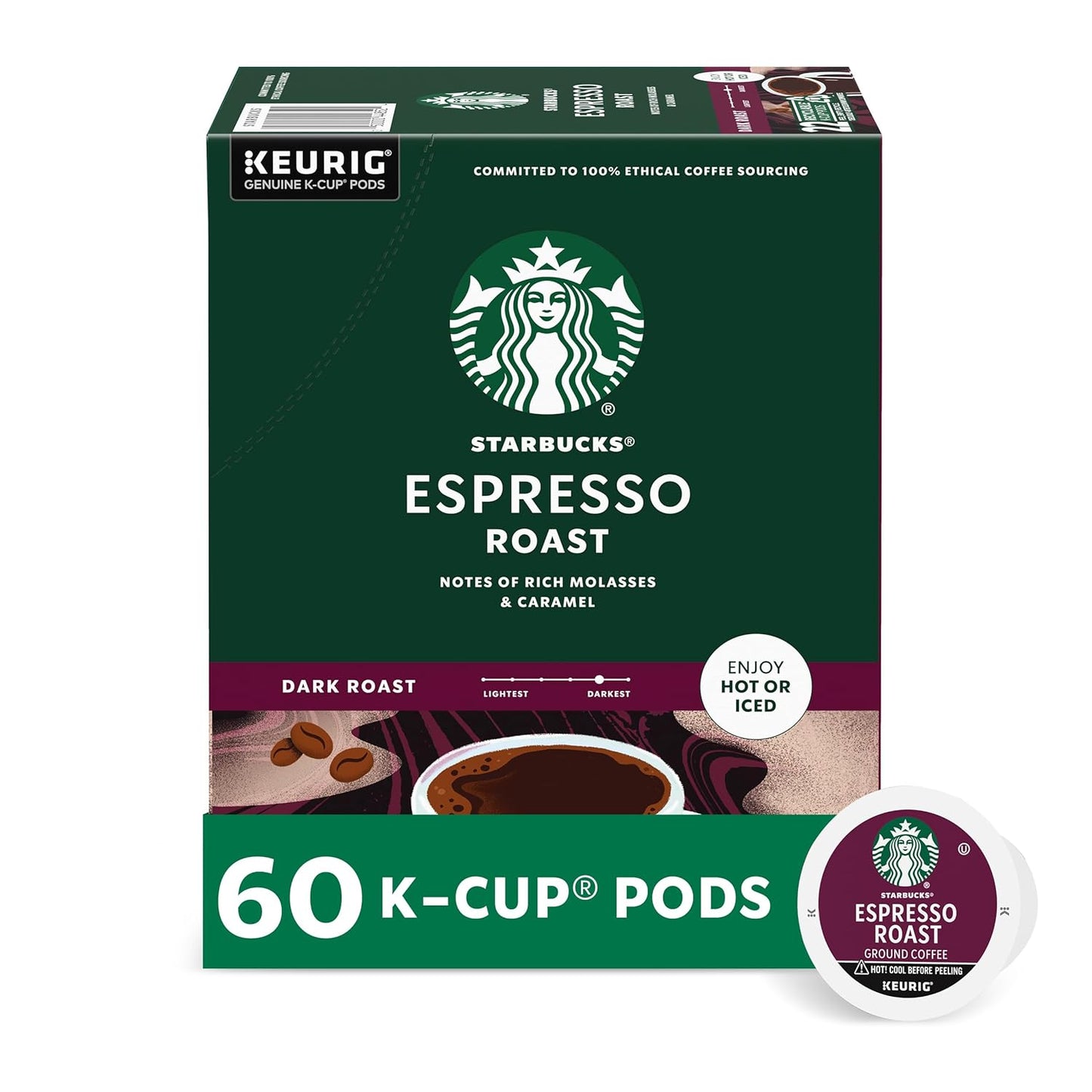 Starbucks K-Cup Coffee Pods - Dark Roast French Roast for Hot or Iced Coffee | 96 Count