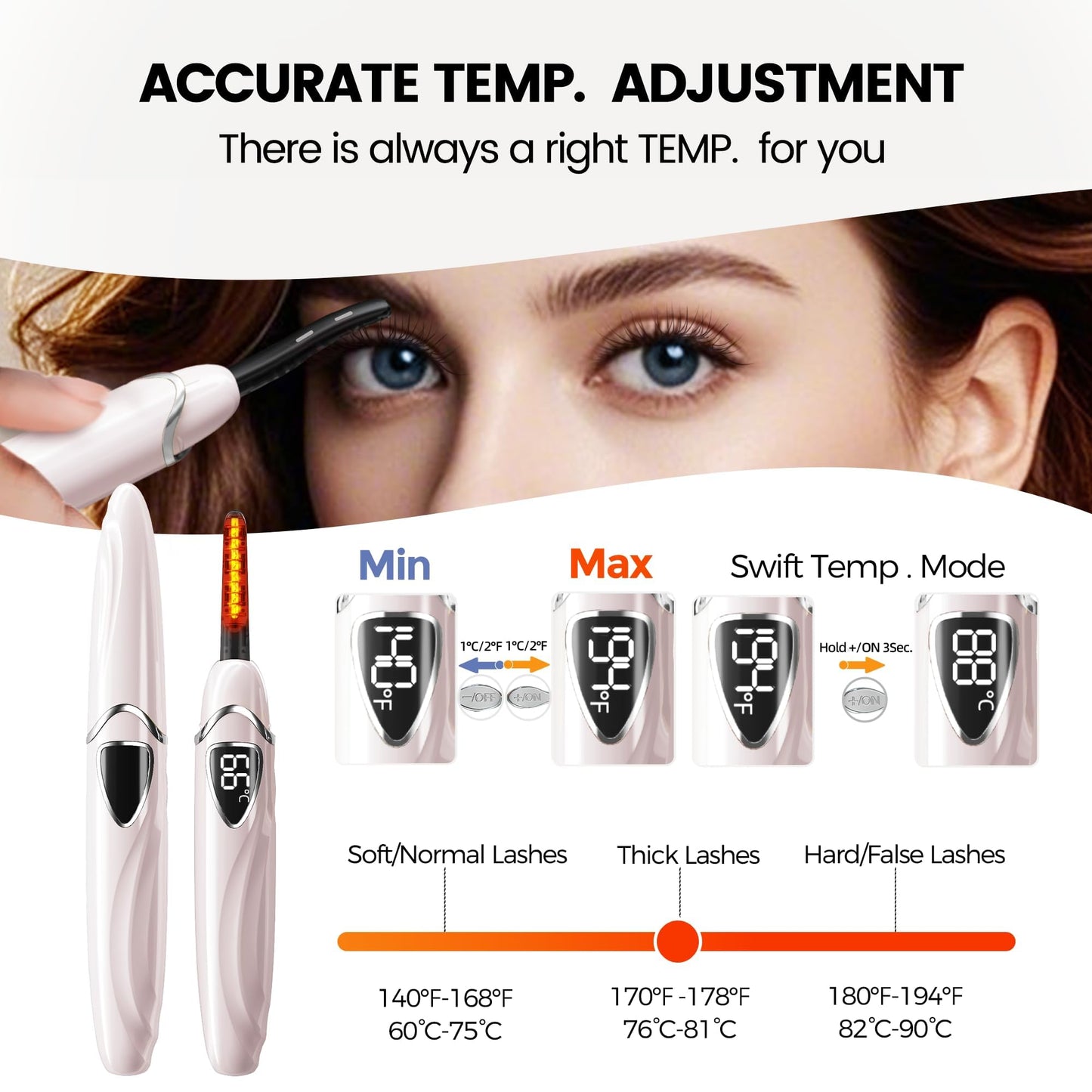 Raysino Heated Eyelash Curler, S600 Rechargeable Heated Lash Curler, Eyelash Curler Heated in 8s for Women 24 Hs Lasting Natural Makeup (Pink/Silver, 148MM)